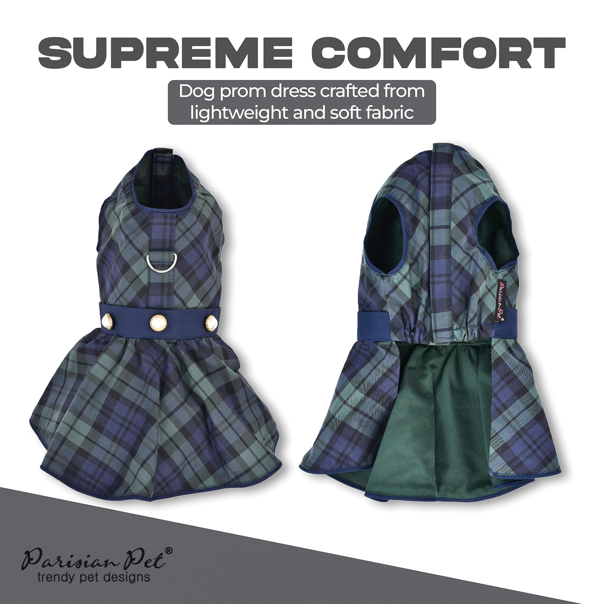 Parisian Pet Dog Dress - Scottish Green Dog Outfit - Elegant Wedding Clothes for Dogs - Lightweight Party Puppy Dress - Small Dog Dresses for Girls | Perfect for Weddings, Parties & Special Occasions