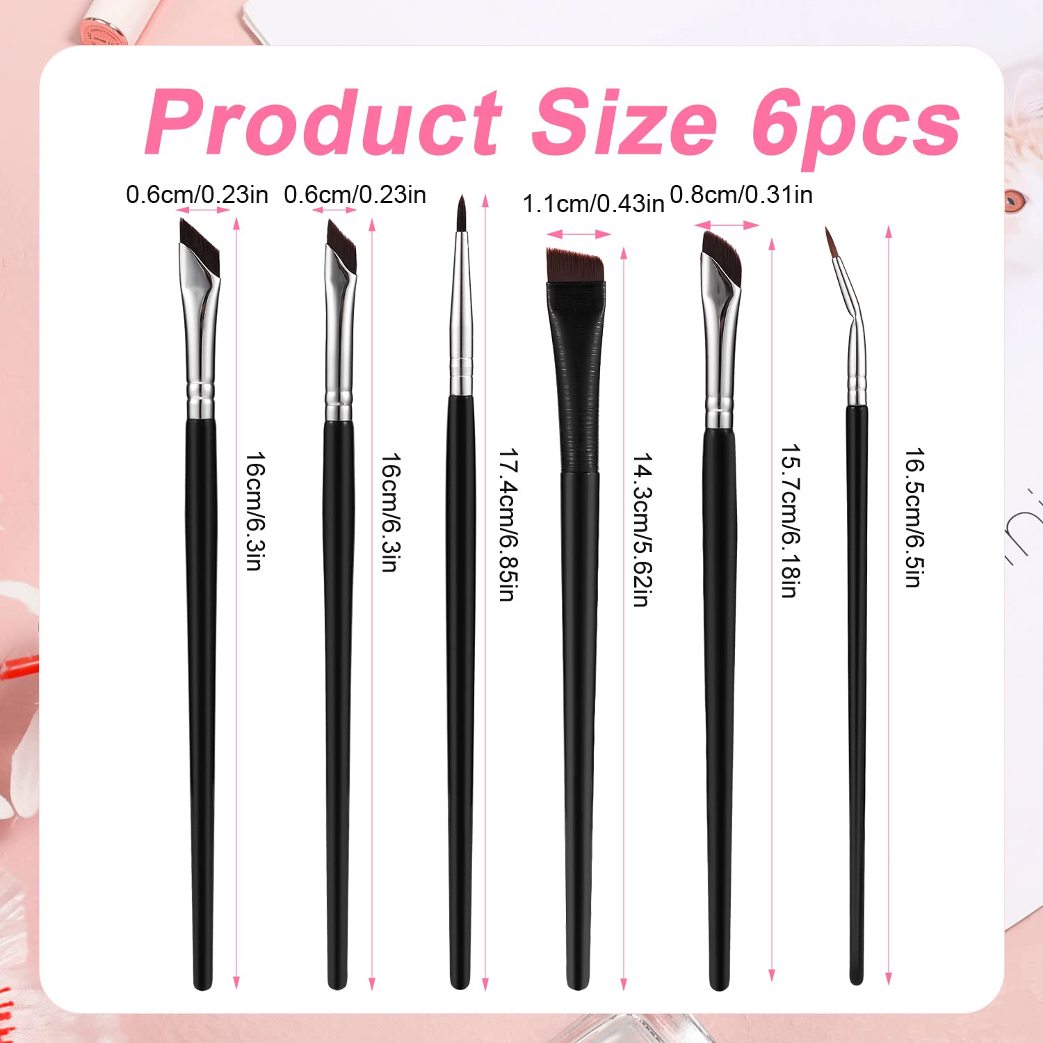 6pcs Angled Eyeliner Brush Set for Eyebrows & Makeup - Salon & Home Use