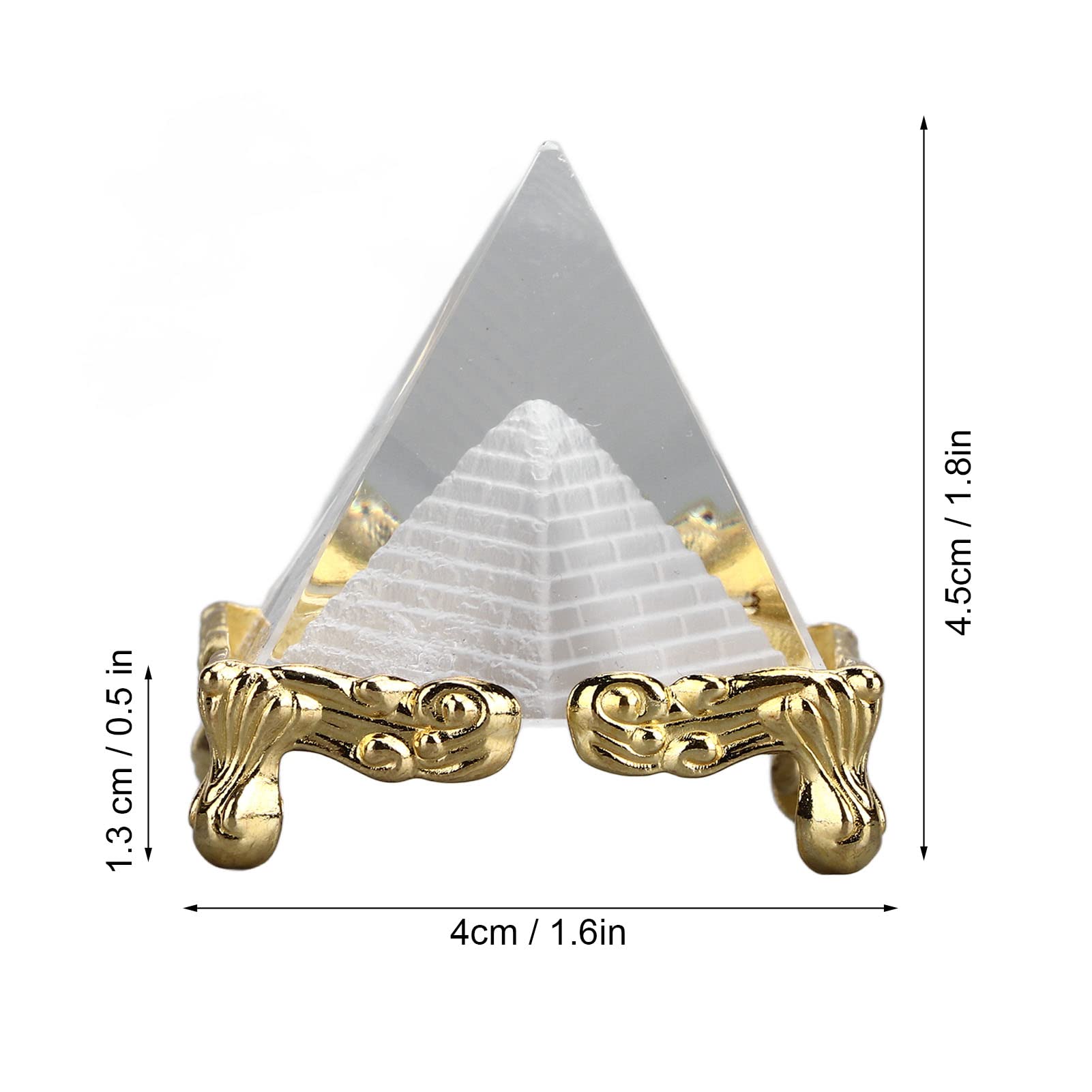 4CM Pyramid Prism Meditation Crystal - Energy Pyramid Ornament with Gold Stand for Spiritual Healing, Feng Shui, and Home Decor