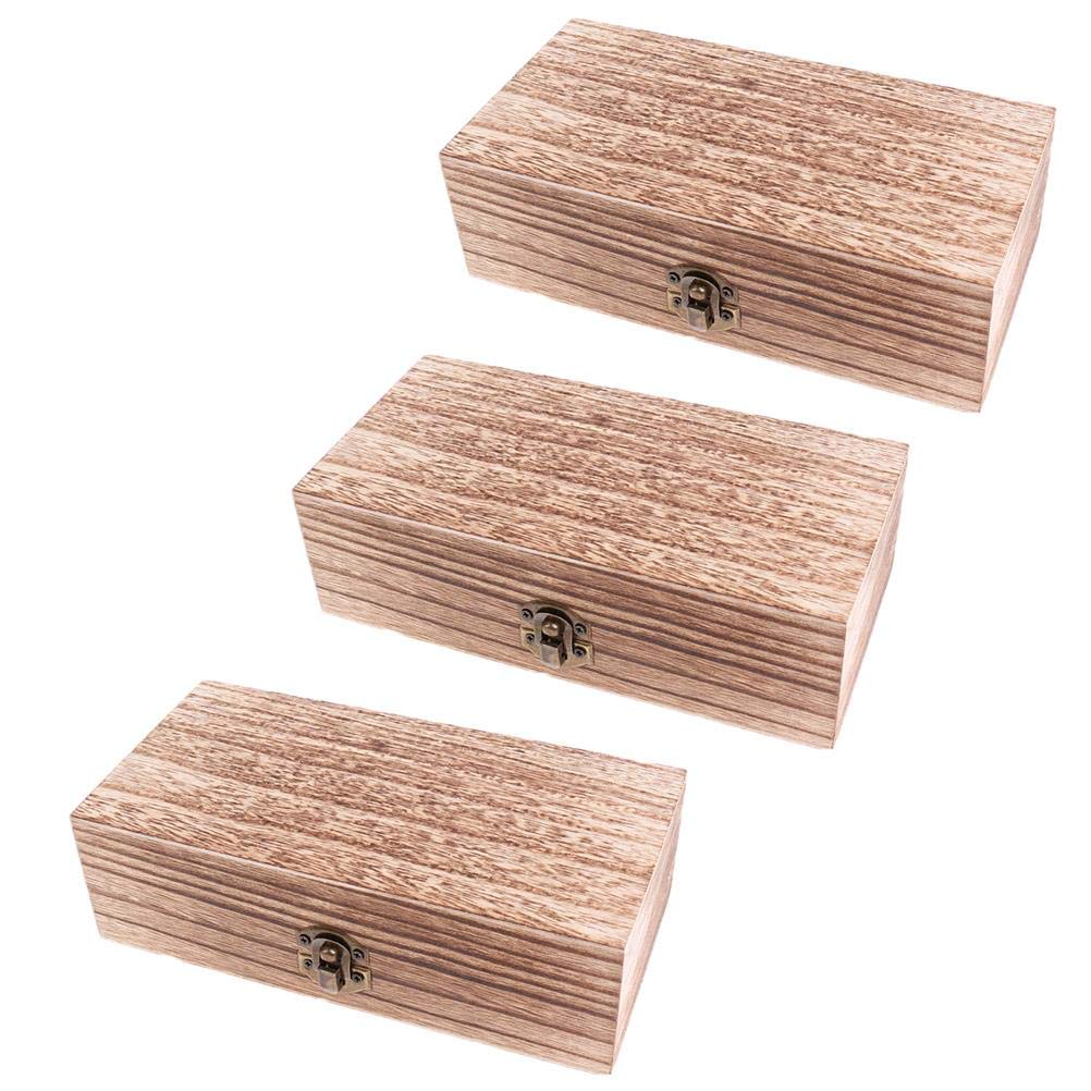 Vintage Jewelry Storage Box Set of 3 - Handmade Antique Wooden Clamshell Jewelry Organizer with Mini Metal Lock - Perfect for Rings, Necklaces, Pearls & Keepsakes (Desktop Jewelry Display & Storage)