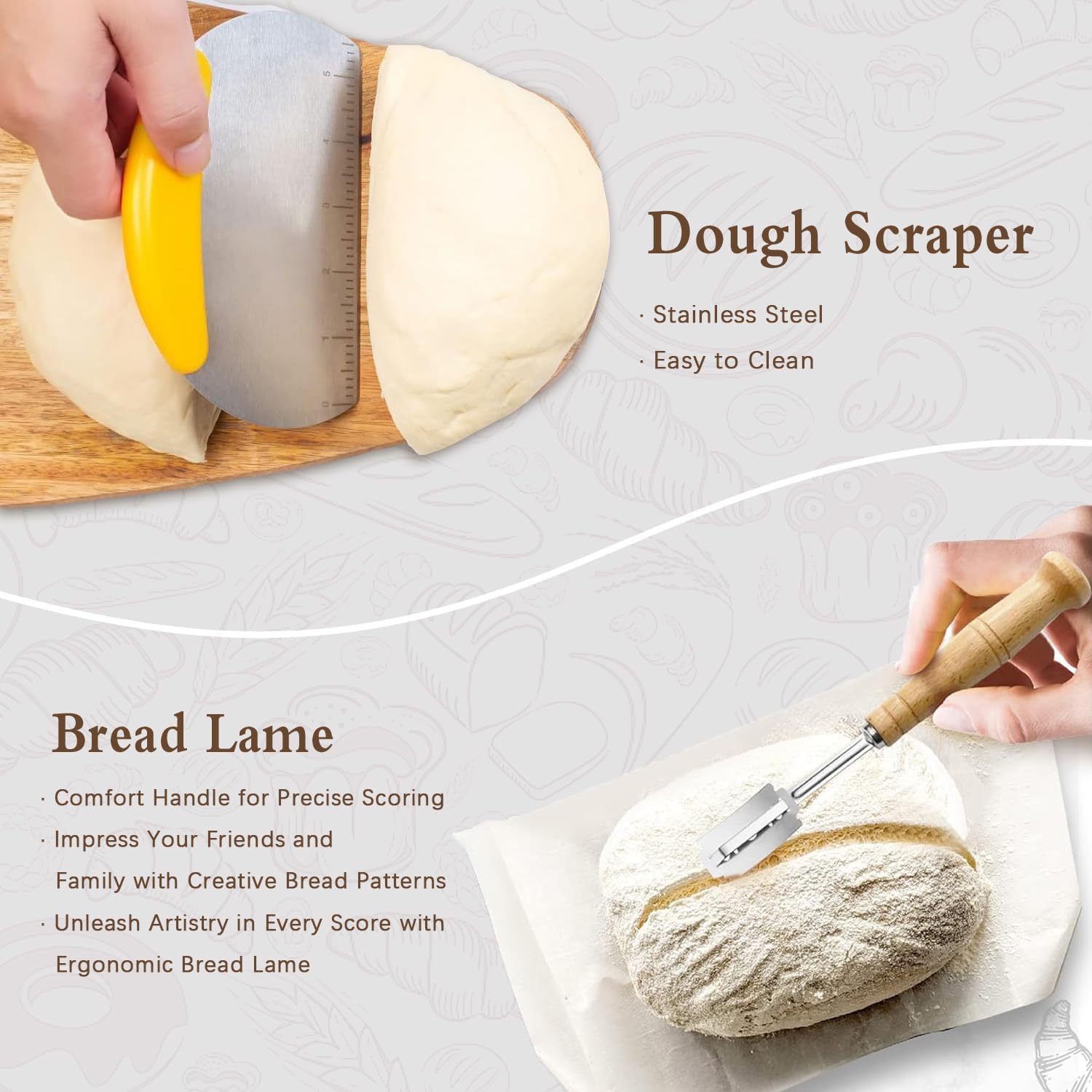 9 Inch & 10 Inch Large Banneton Bread Proofing Basket Set - Round Bread Lame, Dough Scraper & Whisk Included - Perfect for Sourdough, Artisan Bread Baking at Home