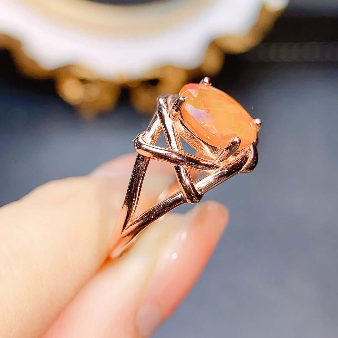 Rose Gold Fire Opal Ring - October Birthstone Jewelry | NS2408 | Perfect Gift for Birthday, Anniversary & Special Occasions