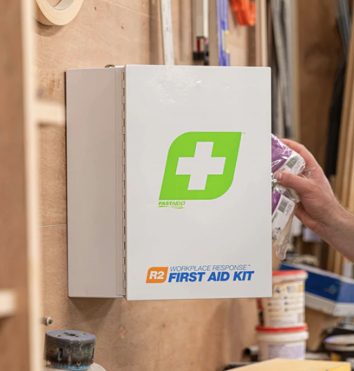 First Aid Kit R2 - Workplace Emergency Response Kit with Soft Pack & Metal Wall Mount - Ideal for Offices, Schools, and Home Safety