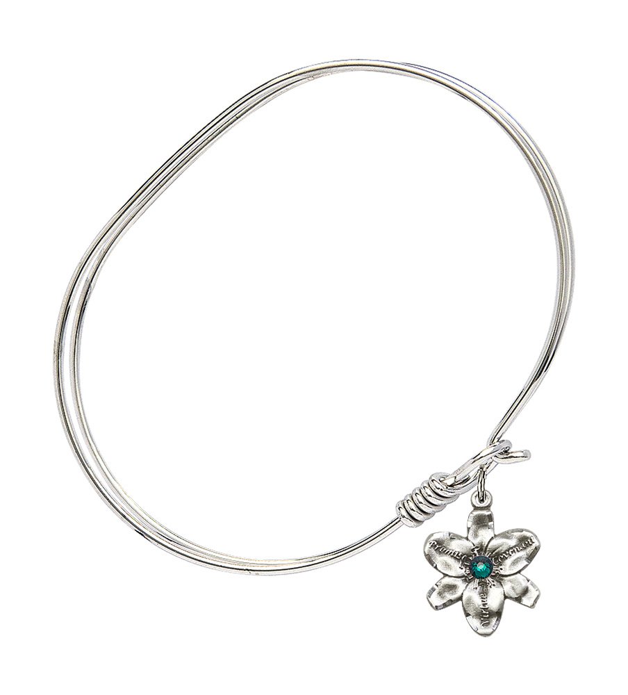 7 Inch Oval Eye Hook Bangle Bracelet with Chastity Medal Charm & May Green Crystal - Elegant Gothic Jewelry for Women, Perfect for BDSM Fetish, Punk Fashion and Alternative Style Outfits