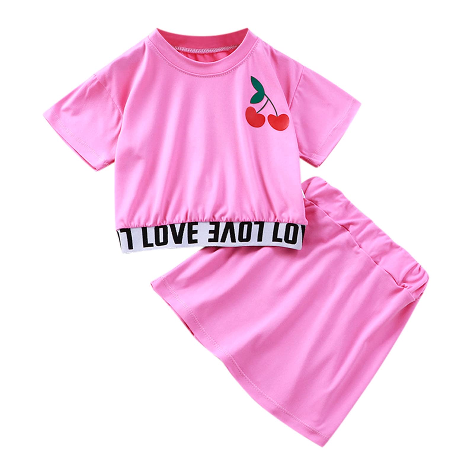 Toddler Girls Summer Outfit Set - Short Sleeve Fruit Print T-Shirt & Solid Skirt | Cute Baby Girl Clothes for Playdates, Beach & Casual Wear
