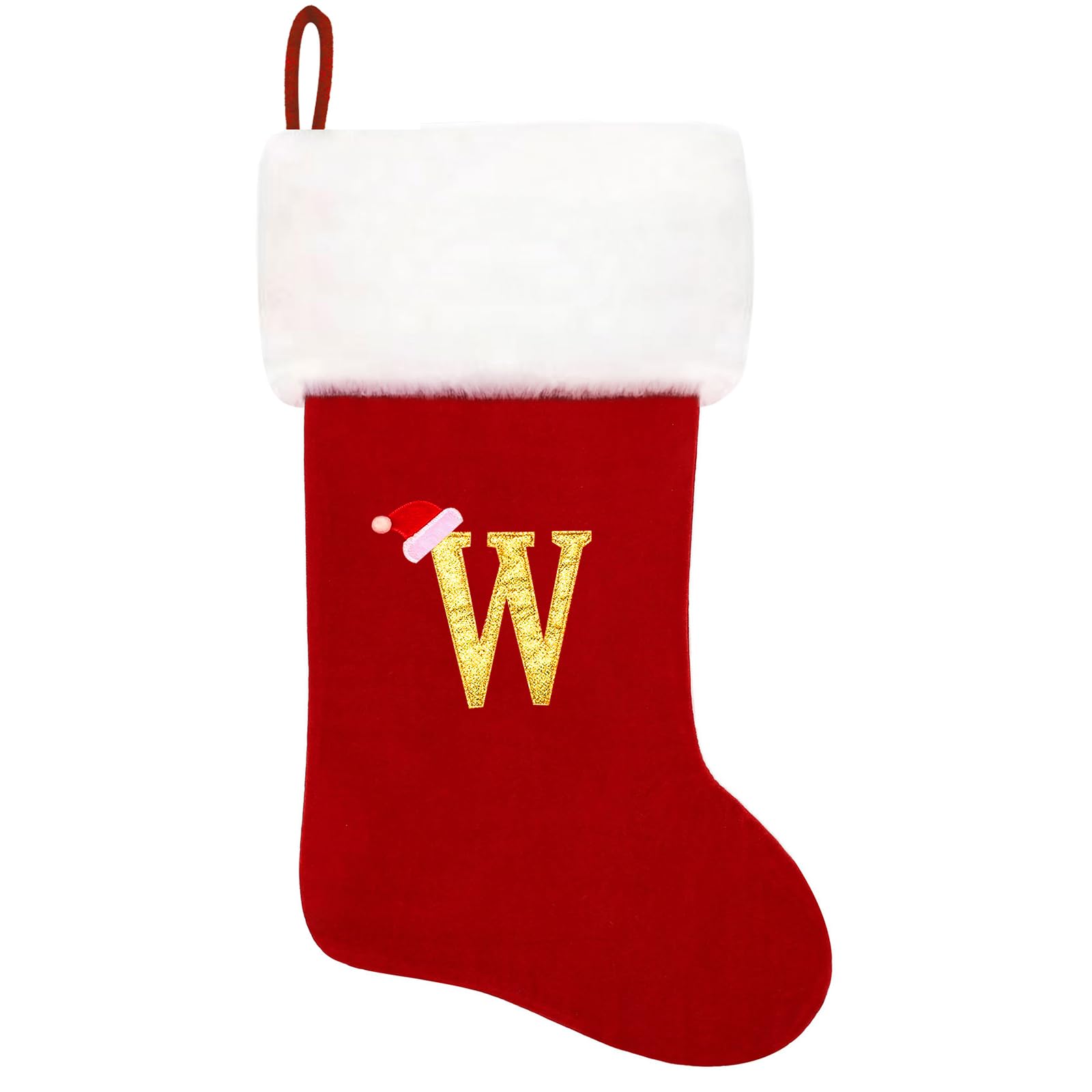 20 Inch Personalized Monogram Christmas Stockings - Red Velvet with White Plush Cuff, Embroidered Holiday Decor for Fireplace Mantel (Letter W) - Perfect for Family Gift Exchange & Cozy Winter Home Decor