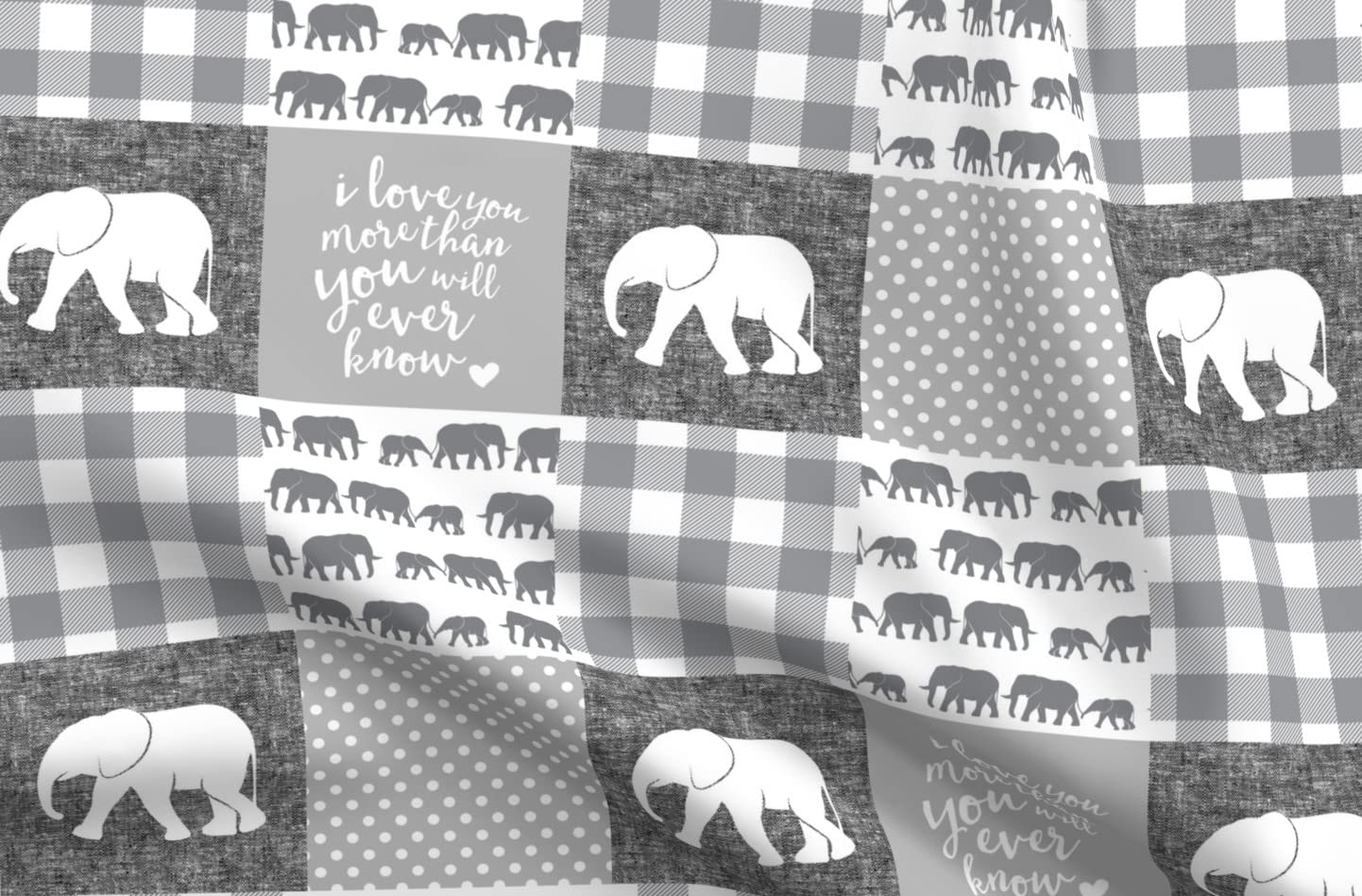 Elephant Print Minky Fabric by The Yard - Soft Plush Gray & White Cheater Quilt Top for Baby Blankets, Quilt Backing & Sewing Projects | Perfect for Nursery Decor, DIY Patchwork & Cozy Home Textiles