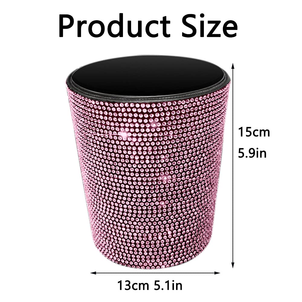 **Glitter Diamond Hanging Car Trash Can - Pink Universal Car Garbage Bin, Multifunctional Organizer & Storage Box for Vehicles, Road Trips, and Office Use**