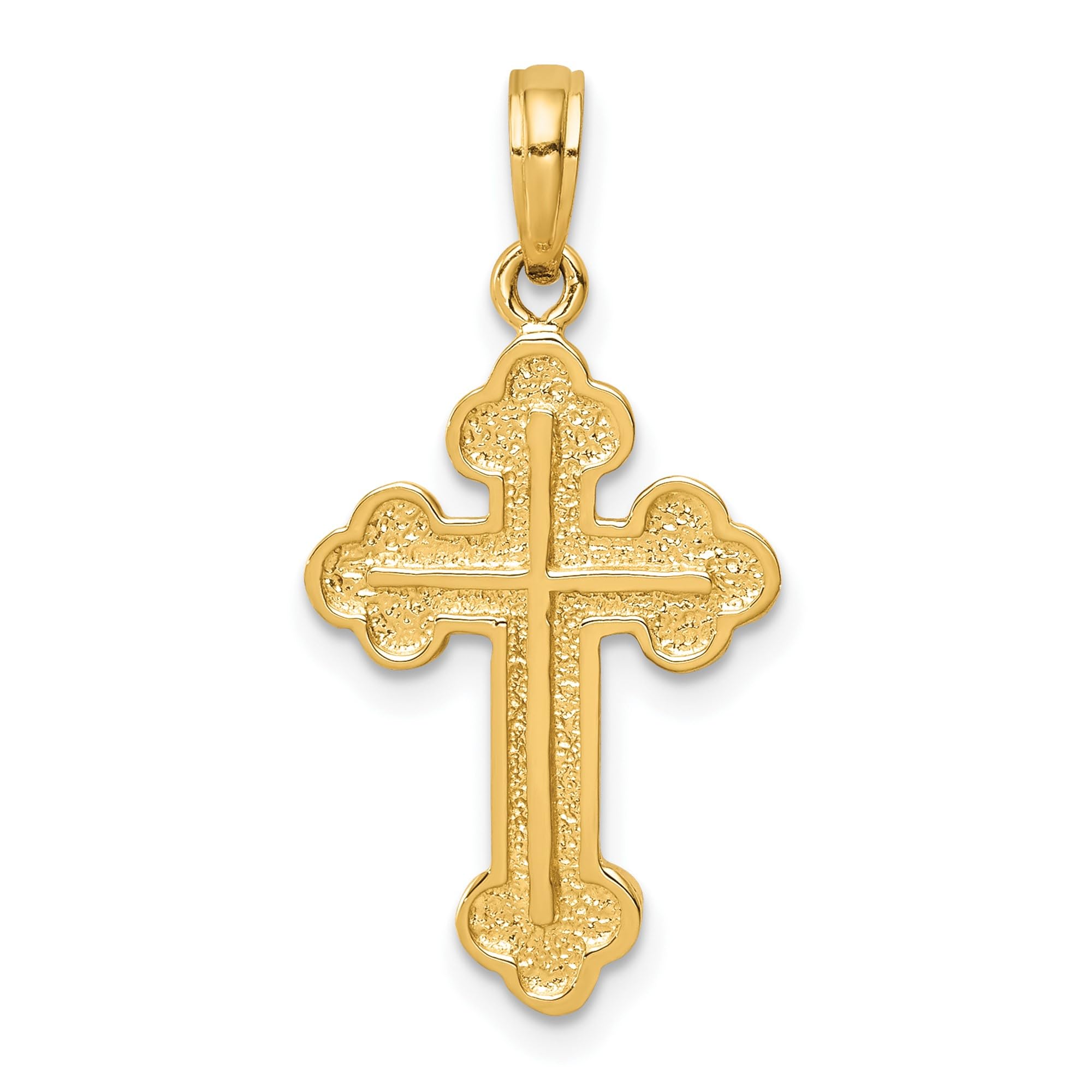 14K Solid Yellow Gold Budded Holy Cross Necklace - Religious Chain Pendant for Jesus Christ & Christian Faith - Perfect for Baptism, First Communion, Confirmation & Daily Wear