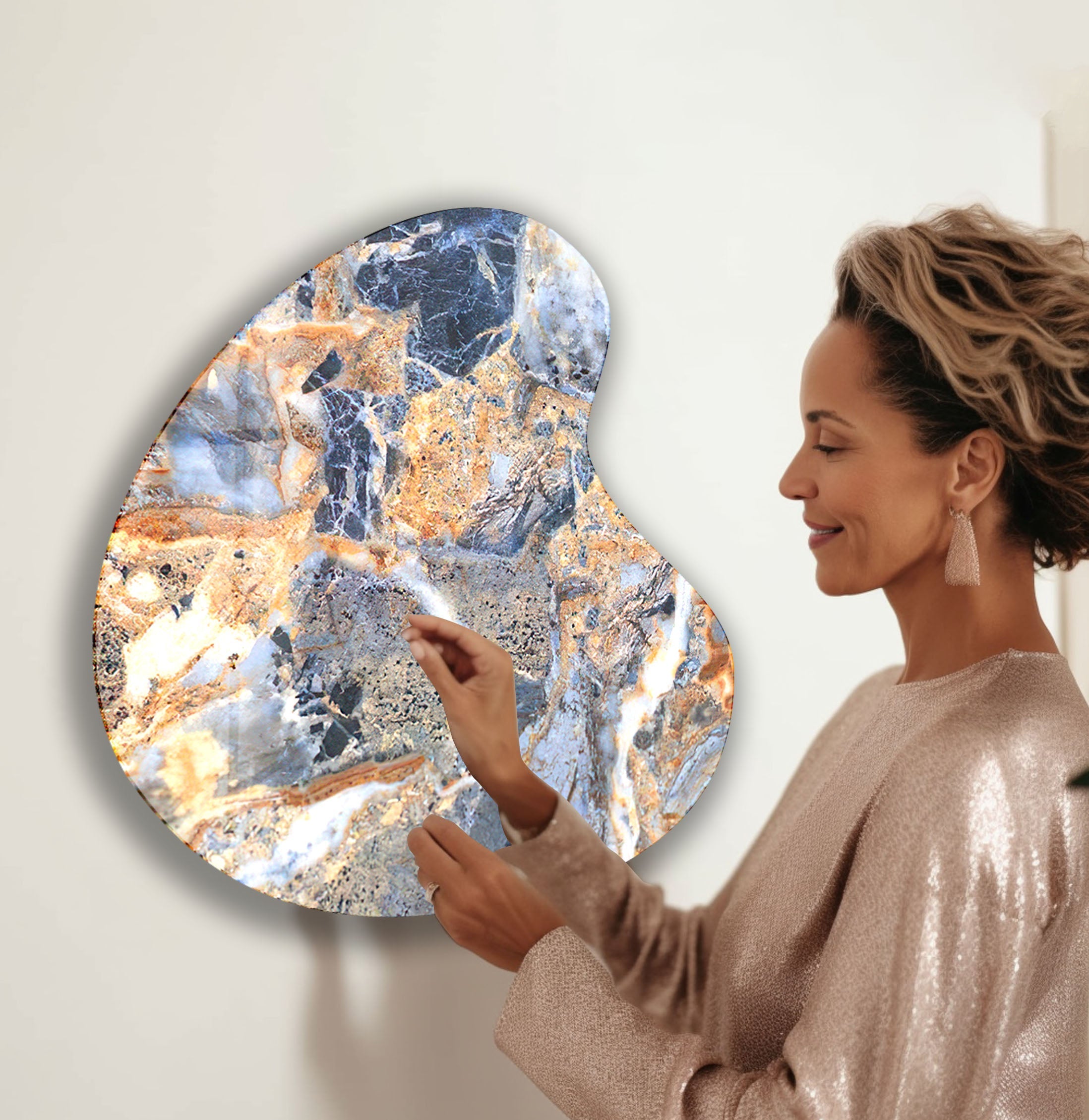 Blue Marble Style Irregular Glass Wall Art - Modern Abstract Home Decor for Living Room, Bedroom & Office