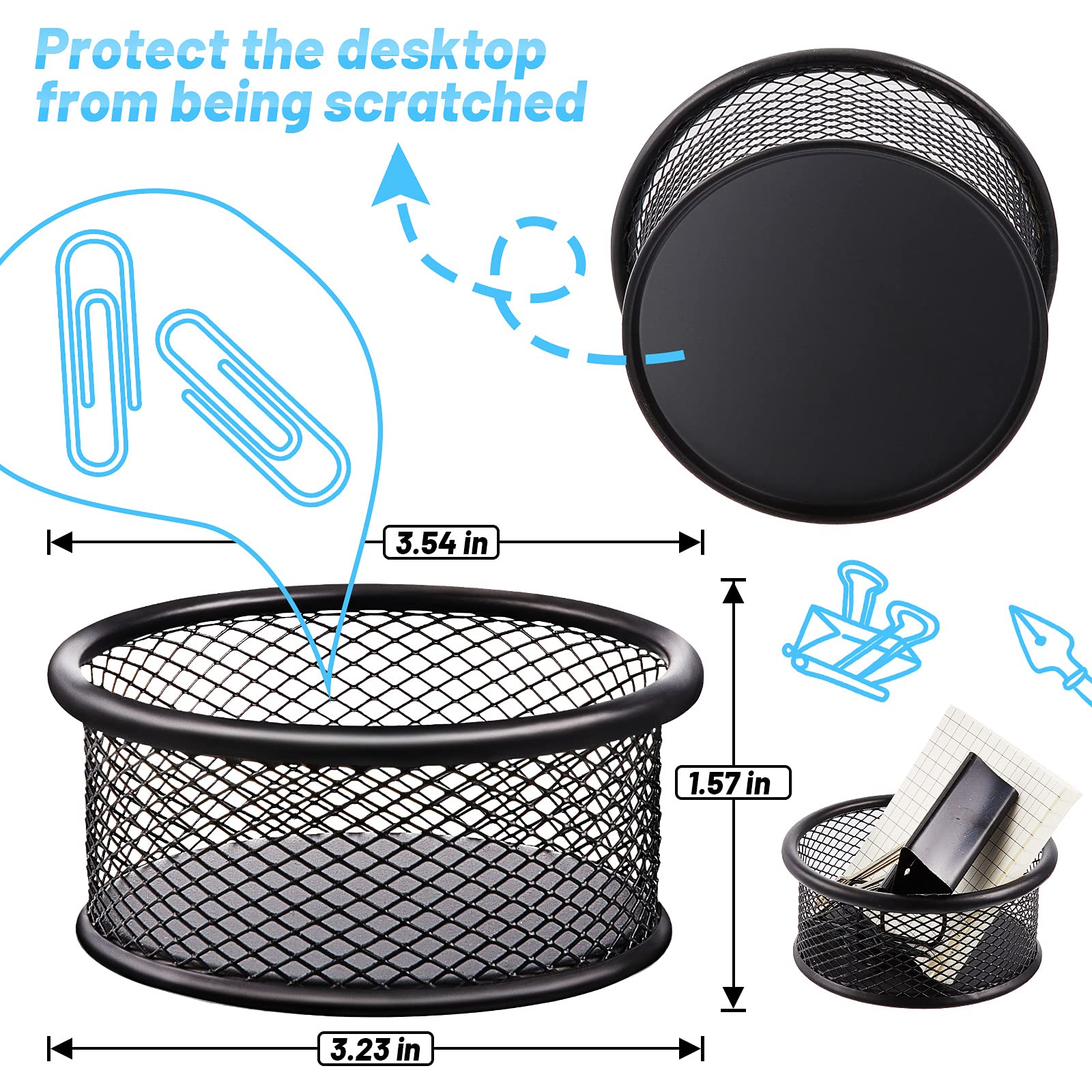 Mesh Paper Clip Holder & Dispenser - 3 Pack Desk Organizer for Office, School, Home - Perfect for Drawer Storage, Paperclip Collection & Workspace Accessories