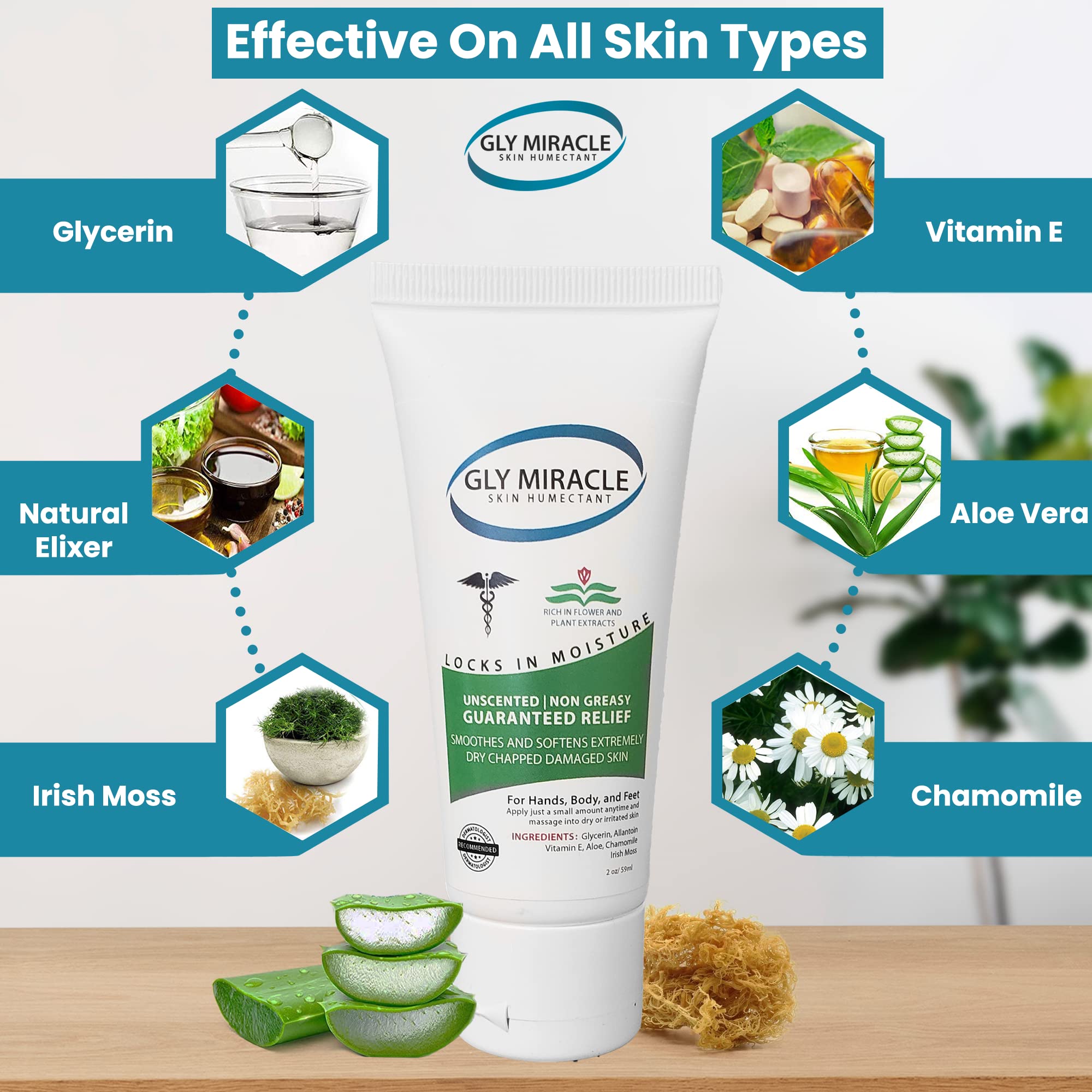 GLY MIRACLE Moisturizing Body Cream - 2oz Non-Greasy Hydrating Lotion for Extremely Dry Skin, Hands, Feet & Body | Fragrance-Free with Pure Glycerin | Deep Moisture for Cracked Heels, Rough Elbows & Winter Skin Care