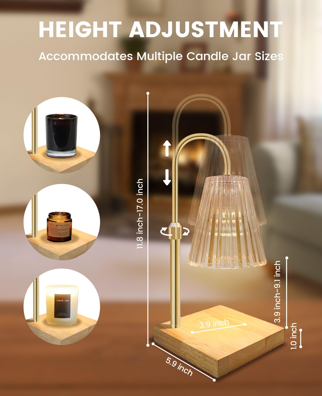 Candle Warmer Lamp with Timer & Dimmer - Adjustable Height Wax Melt Warmer for Jar Candles | Perfect for Bedroom Decor, Home Fragrance & Mother's Day Gifts | Creates Cozy Ambiance for Relaxation, Romantic Dinners & Spa Nights