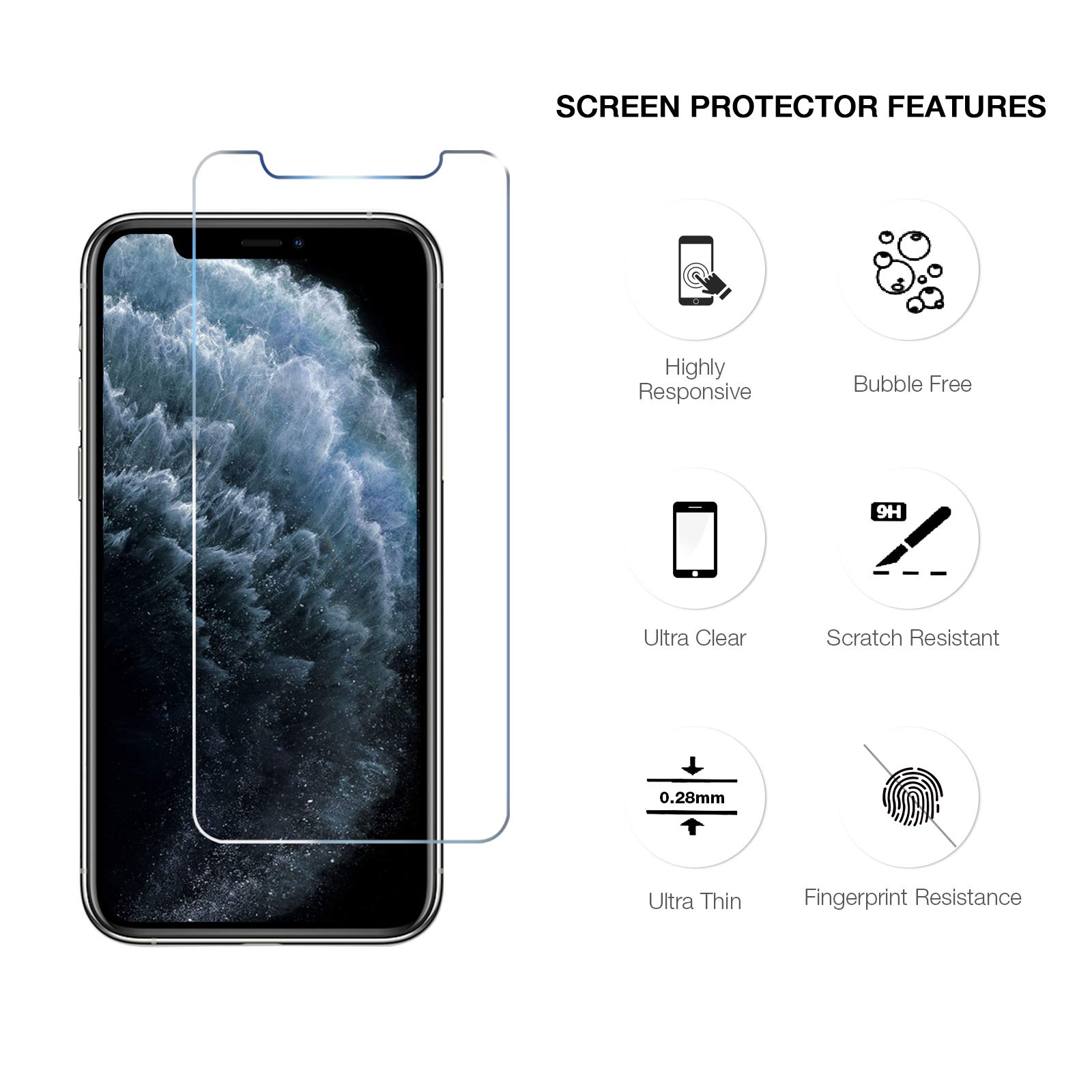 Premium Tempered Glass Screen Protector for iPhone 11 Pro/XS/X (3-Pack) - 5.8 Inch Ultra Clear Shatterproof Case-Friendly Cover - Easy Installation No Bubbles - Perfect for Work, Travel & Everyday Protection