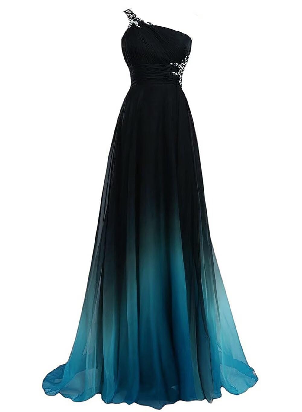 Elegant One Shoulder Ombre Evening Prom Dress for Women - Long Chiffon Bridesmaid Gown for Weddings, Formal Parties & Special Occasions | Perfect for Homecoming, Prom Night & Black Tie Events