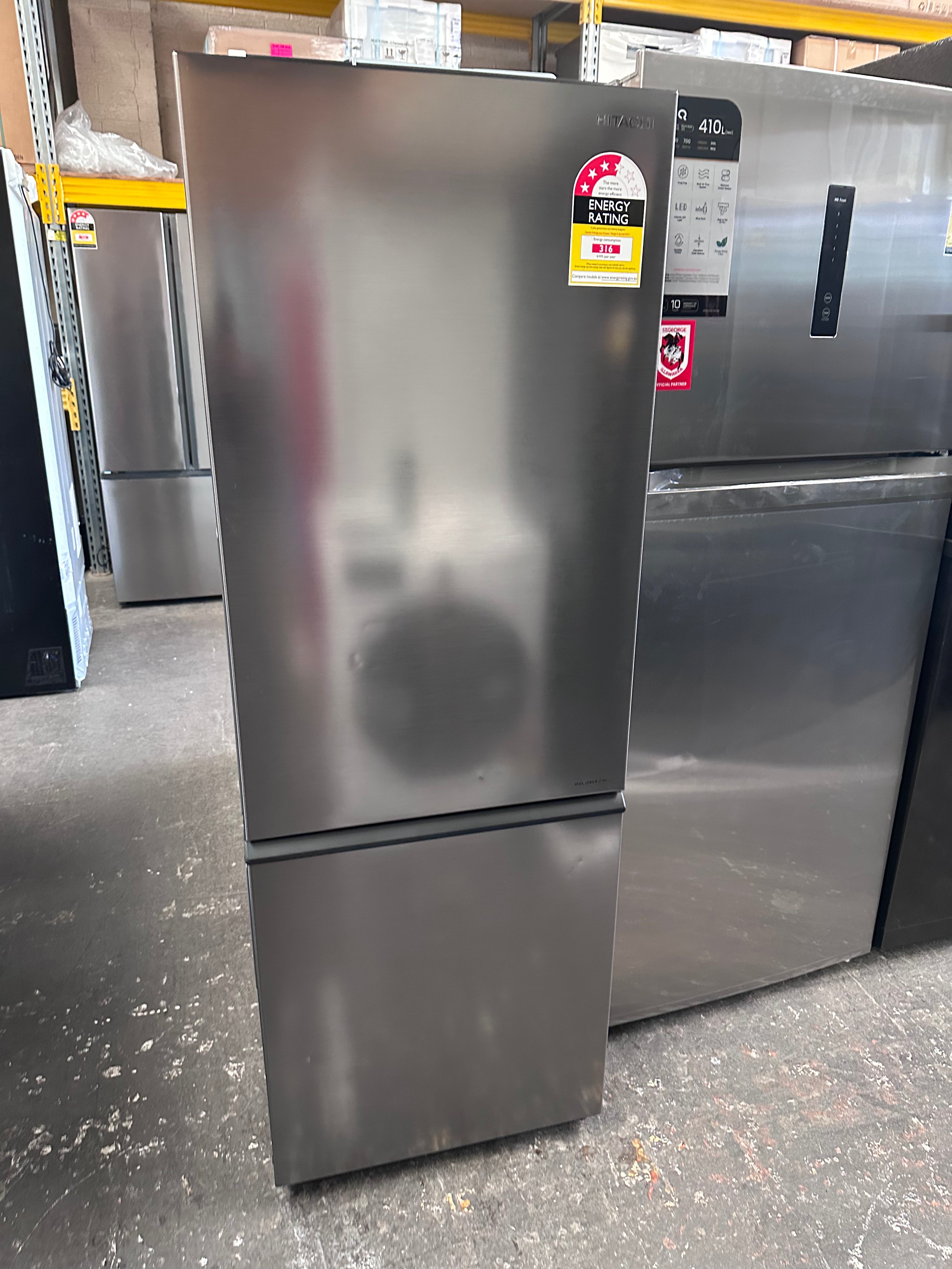 Hitachi 303L RB330PT9BSL Bottom Mount Refrigerator - Energy Efficient, Stainless Steel Finish [Factory Second] for Modern Kitchen & Small Apartment