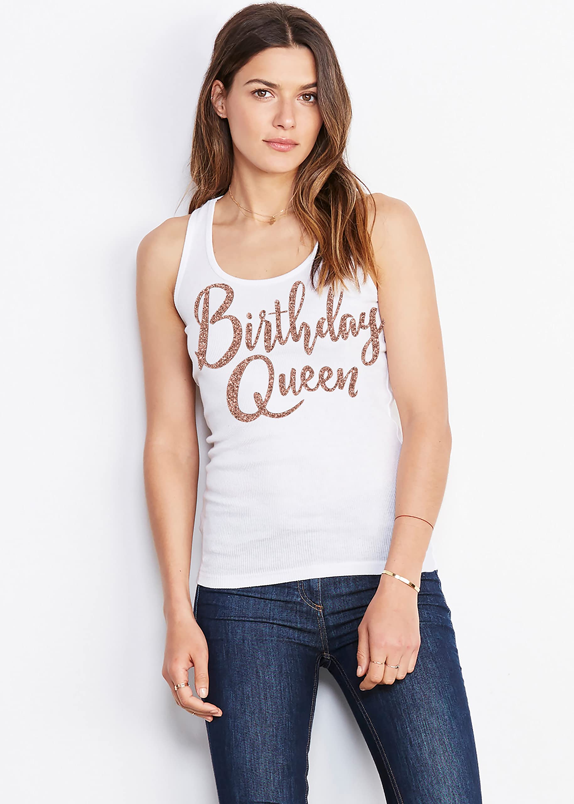Birthday Tanks for Women - Sparkling Crystal Rhinestone Birthday Tank Top - Birthday Queen & Squad Shirts - Perfect for Birthday Parties, Girls Night Out & Celebrations