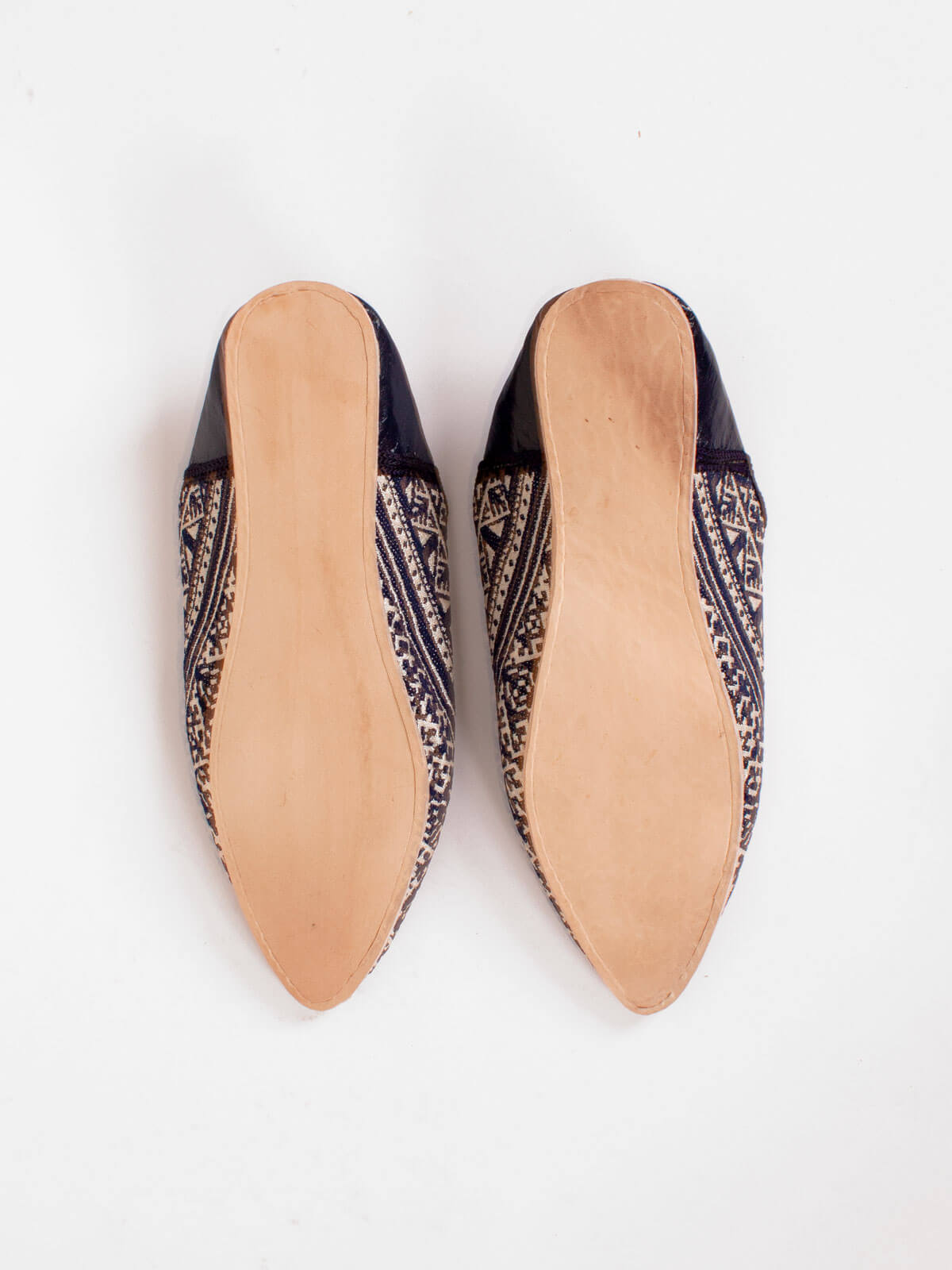 Handmade Moroccan Jacquard Pointed Babouche Slippers - Indigo Blue | Comfortable Ethnic House Shoes for Women & Men | Perfect for Home, Lounge & Cultural Events