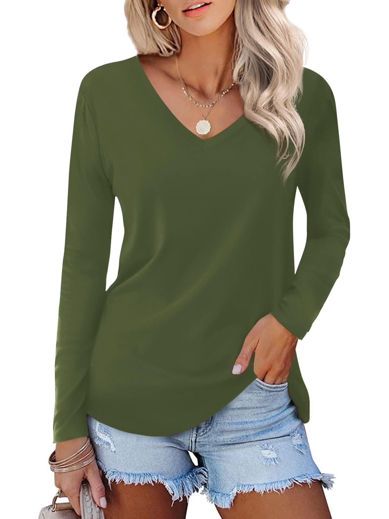 BeLuring Women's Casual V-Neck Tops - Short & Long Sleeve T-Shirts & Blouses for Everyday Wear, Work & Outfits | Comfortable & Stylish
