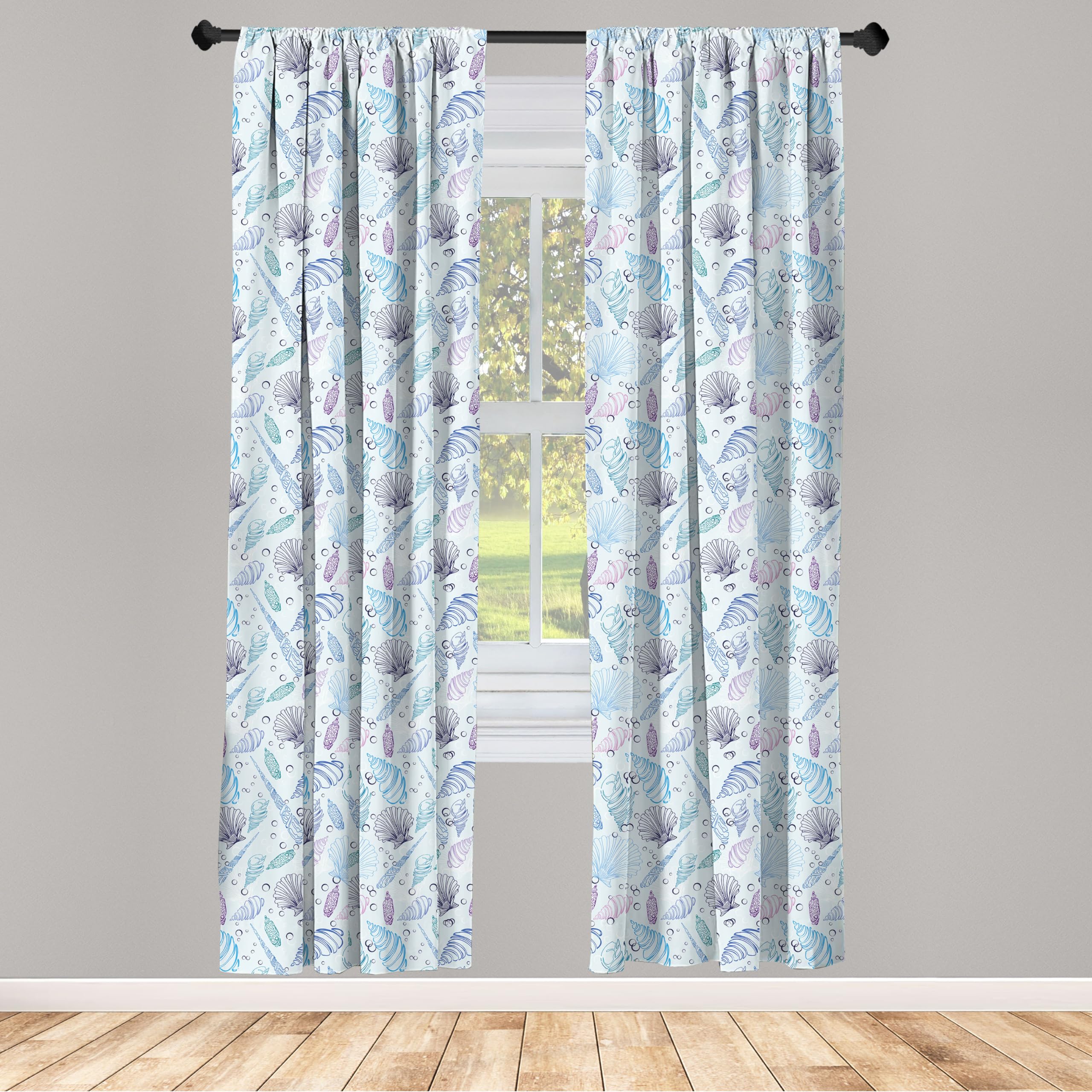 Ambesonne Nautical 2 Panel Curtain Set - Sea Shell & Underwater Bubbles Ocean Print, Lightweight Window Treatment for Living Room & Bedroom Decor, 28