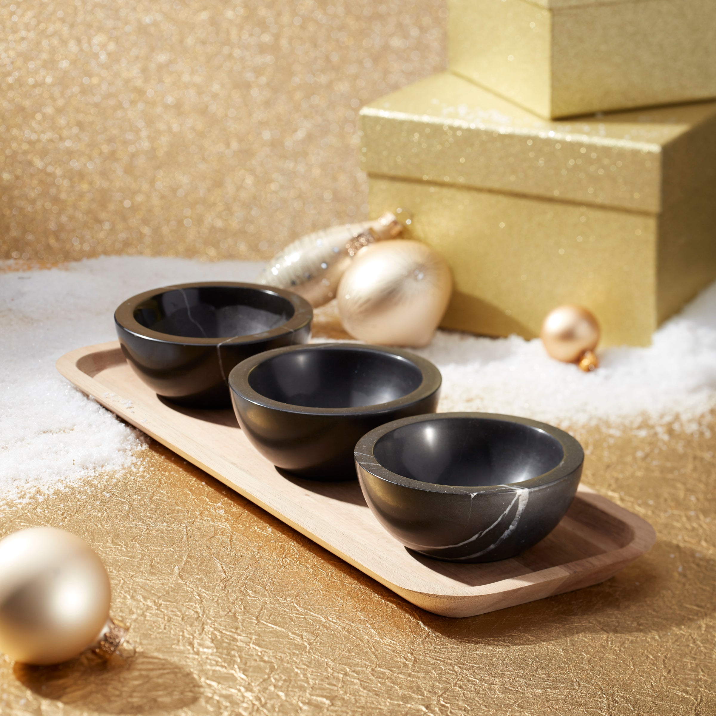LX Collective Serving Tray with 3 Removable Dip Bowls - Perfect for Entertaining, Charcuterie Boards & Party Snacks