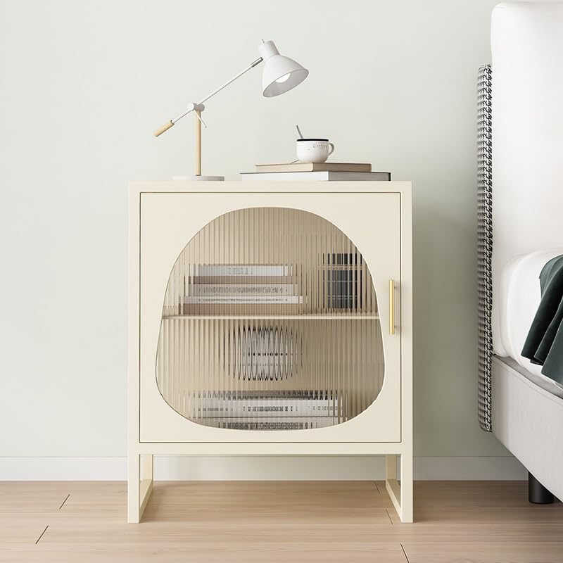 Modern Nightstand with 2-Tier Storage - Sturdy Iron Frame & Tempered Glass Top - White Right-Side Bedside Table for Bedroom or Living Room - Perfect for Holding Lamps, Books & Bedroom Essentials