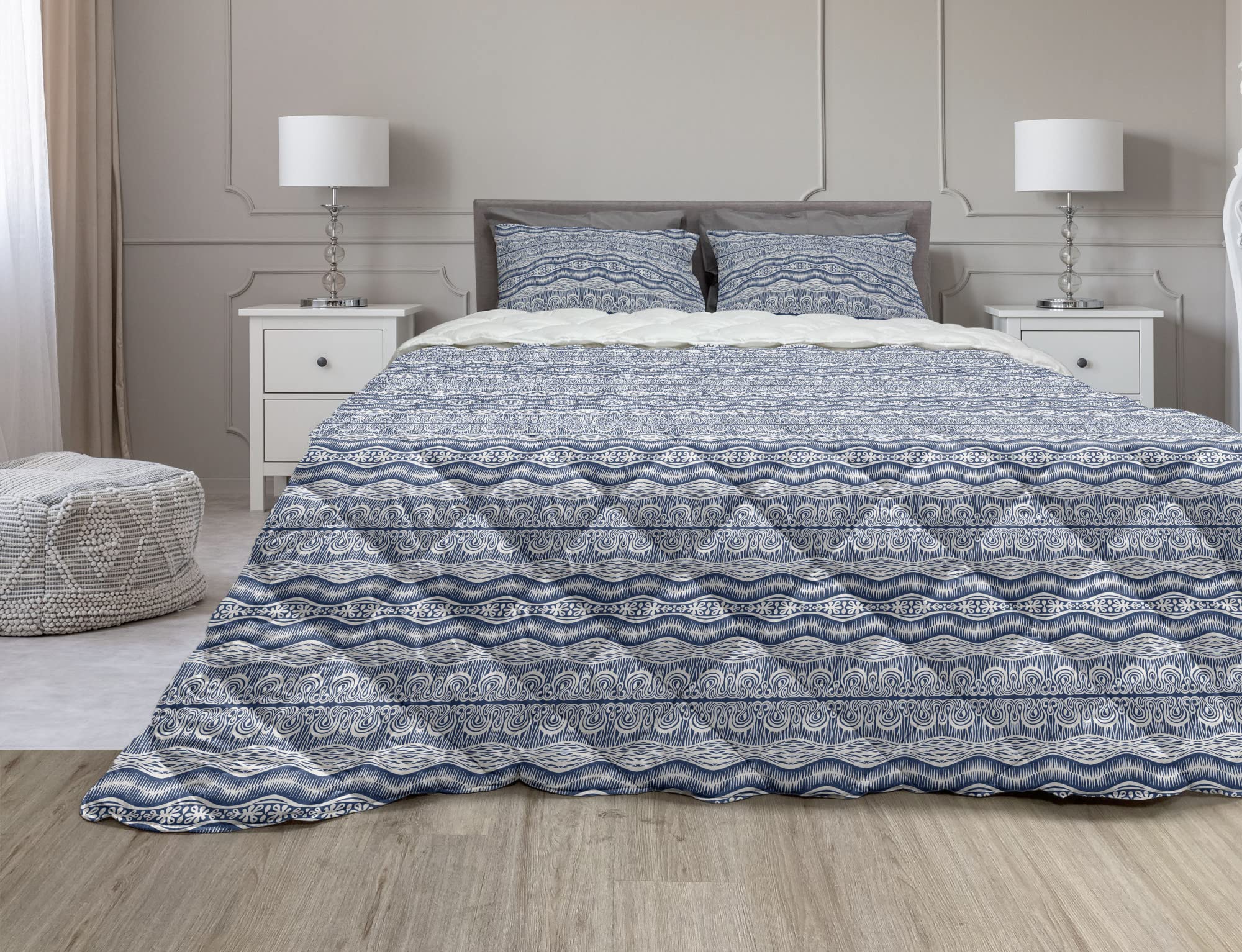 Ambesonne Tribal Comforter & Sham Bedding Set - Geometric Striped Chevron Psychedelic Wave Design, 2-Piece Microfiber Duvet Cover Set with Filling, Twin Size, Sky Blue & Eggshell - Perfect for Bohemian Bedroom Decor & Guest Room Styling
