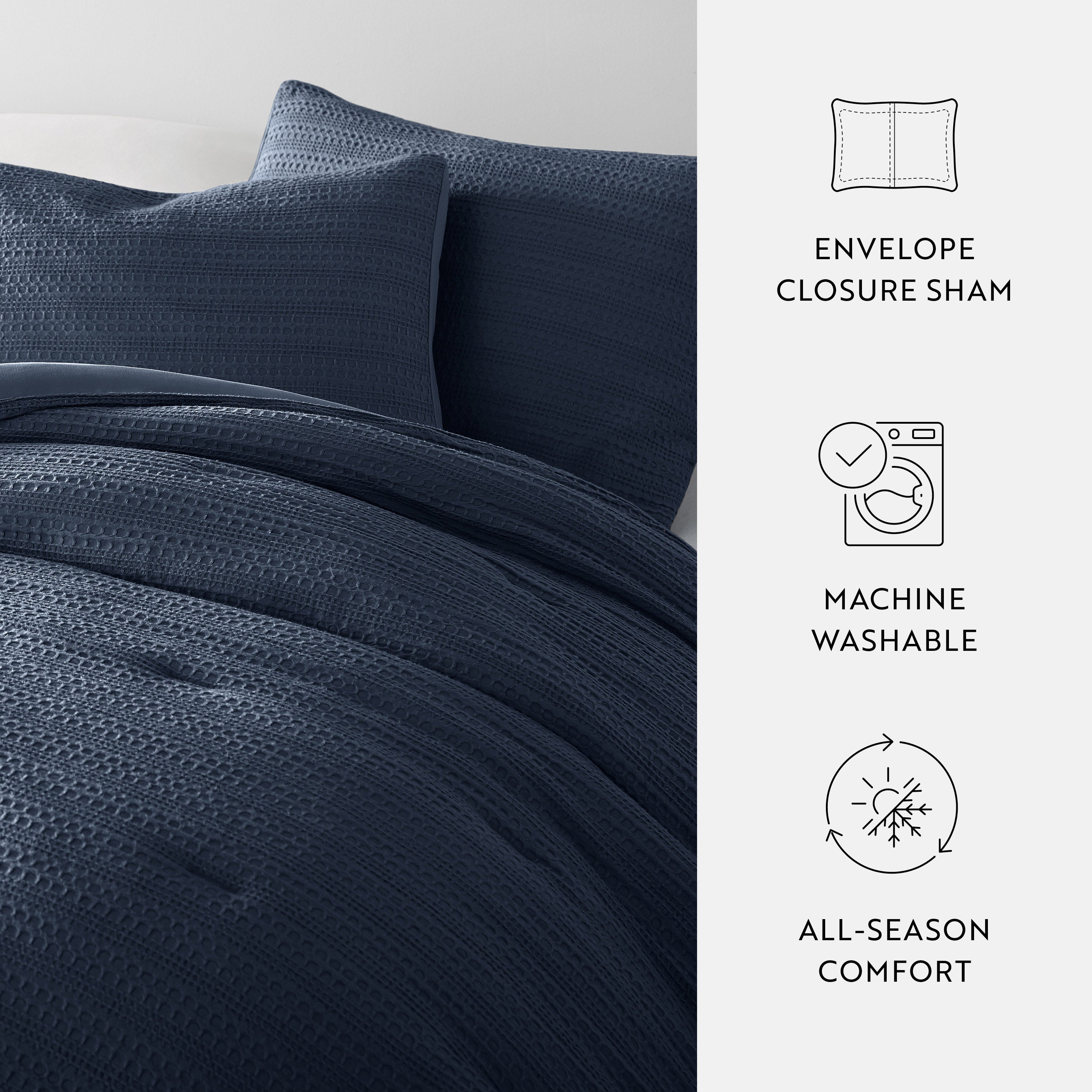 Soft Waffle Textured Comforter Set - Queen Size Bedding with Pillow Shams - Perfect for Cozy Bedrooms & Guest Rooms