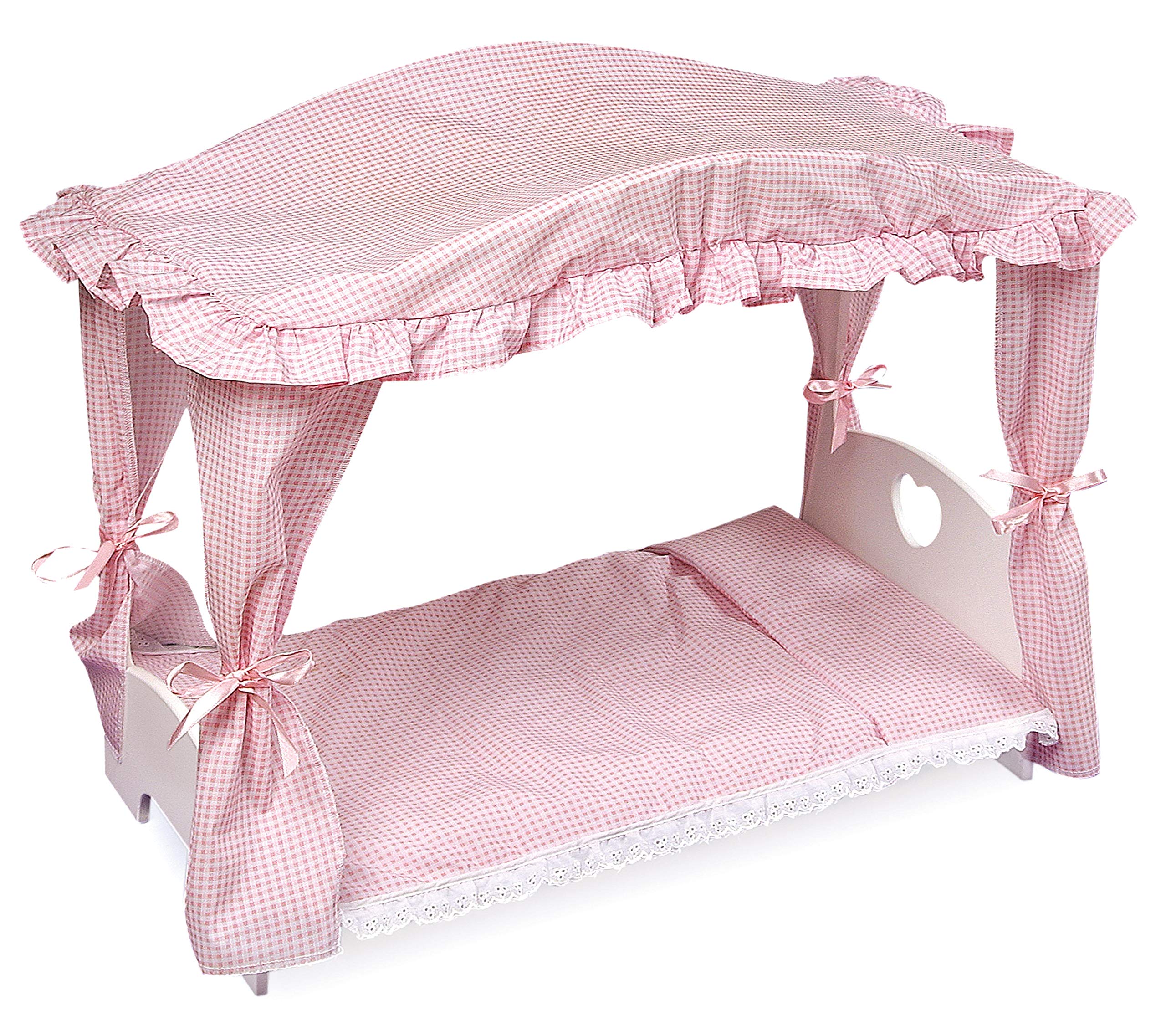 Badger Basket Doll Canopy Bed with Bedding Set for 18-20 Inch Dolls - Elegant White Wooden Design for American Girl & Other Large Dolls | Perfect for Imaginative Play, Room Decor & Gift Giving