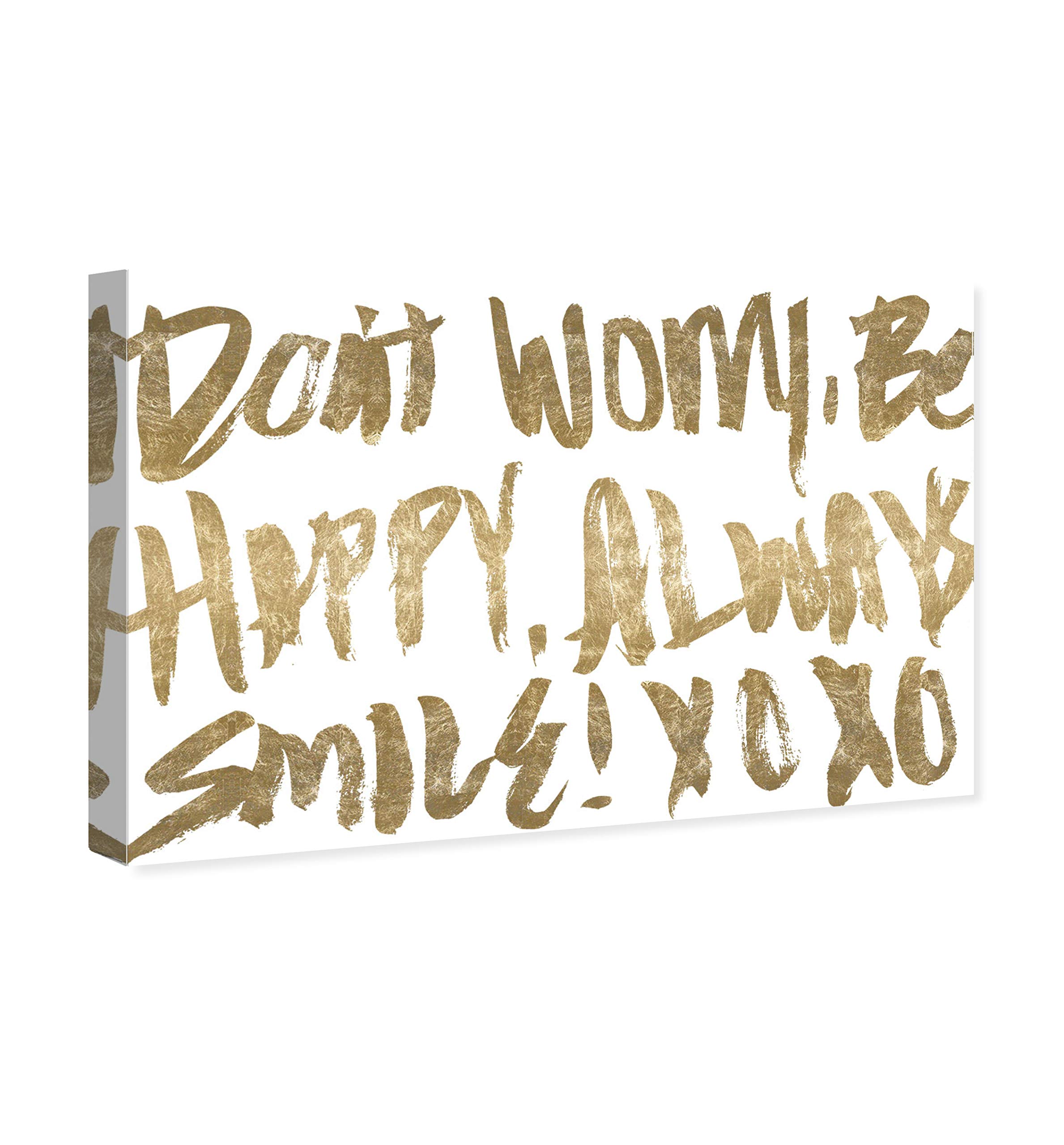 Let's Be Happy' Gold & White Typography Wall Art Canvas Print by Oliver Gal – 30