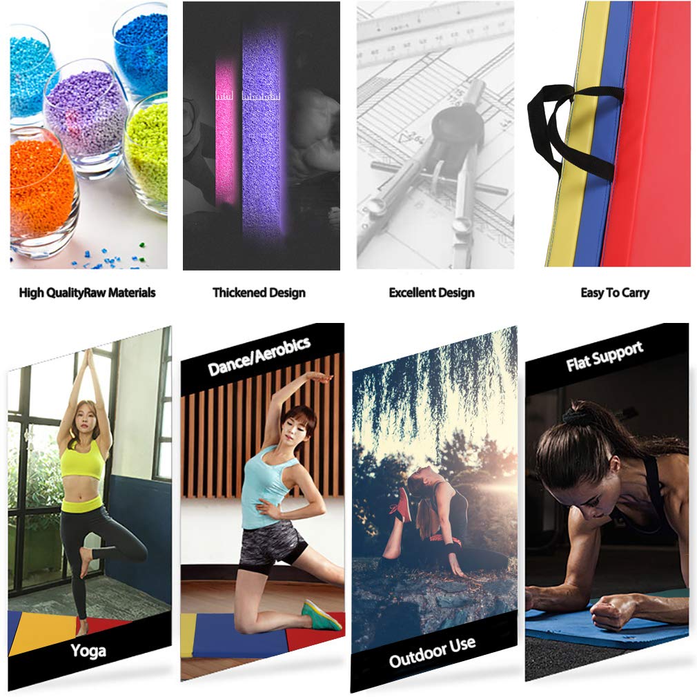 Foldable PU Leather Tumbling Mat for Gymnastics, Yoga & Pilates - Thick Exercise Mat with Carrying Handles for Home Workout, Outdoor Training & Gym Use