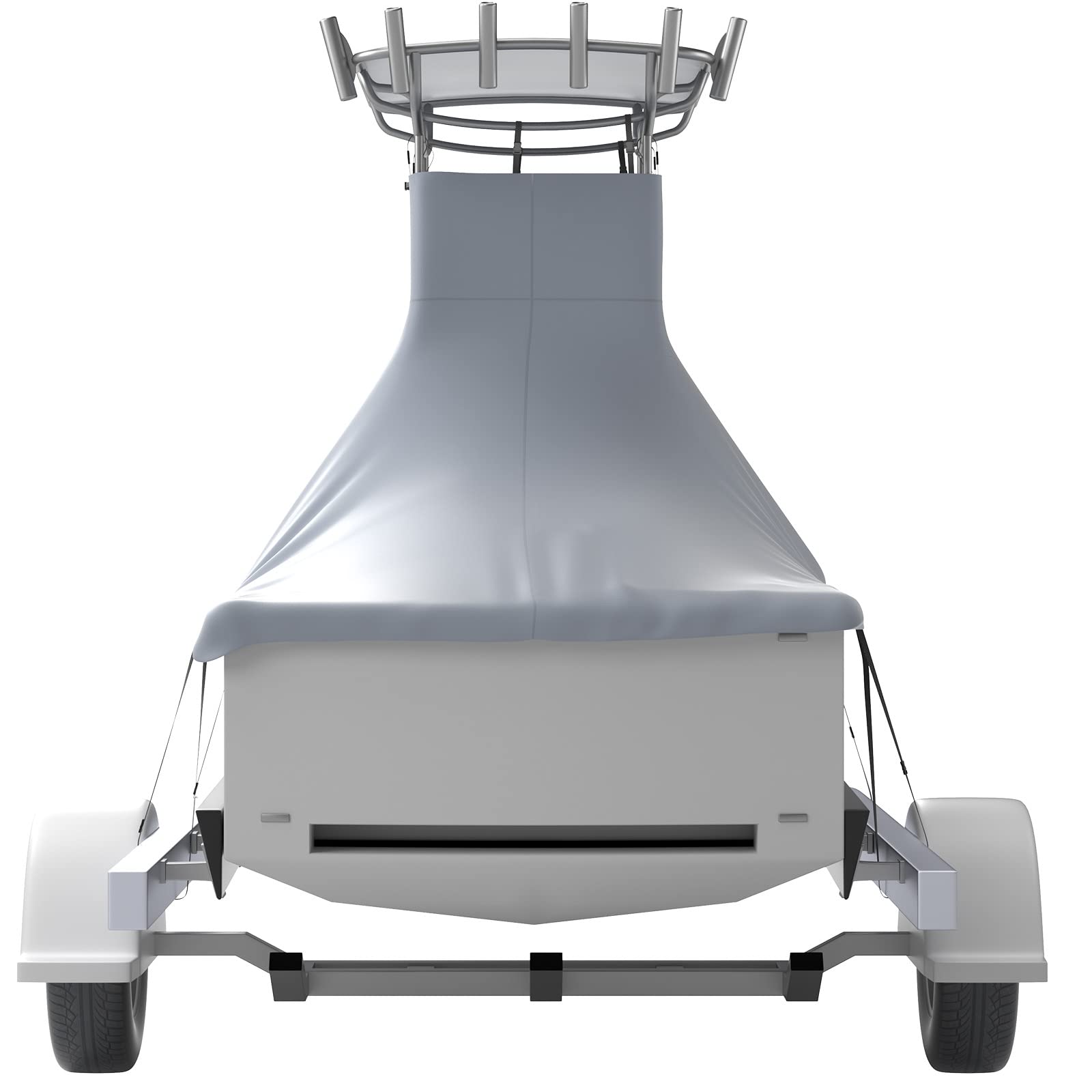 VEVOR Heavy Duty 600D Marine Grade Oxford Boat Cover - UV Resistant Waterproof T-Top Cover for 18.5'-20' Center Console Boats with 2 Support Poles & 5 Windproof Straps (Gray) | Perfect for Saltwater Fishing, Offshore Boating & Marine Protection