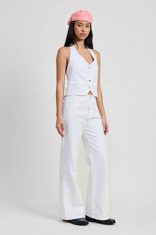 Women's Stylish Button-Up Halter Neck Top - Casual Summer Blouse for Beach, Party & Date Night Outfits