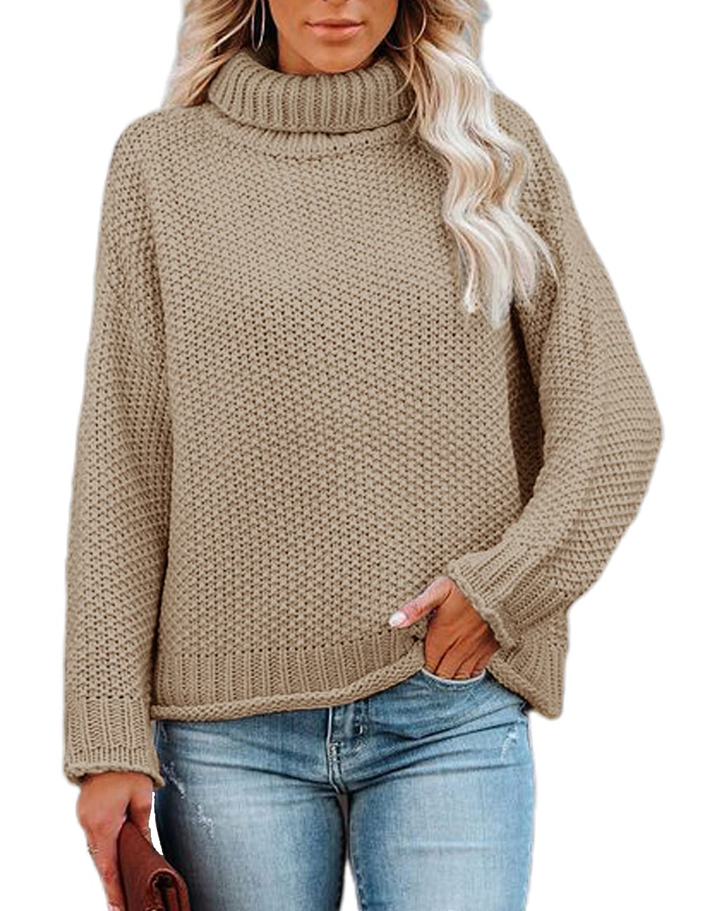 YEXIPO Women's Oversized Turtleneck Sweater - Batwing Long Sleeve Loose Pullover, Chunky Knit Jumper Top for Winter | Cozy Casual Wear, Office Outfits & Holiday Fashion
