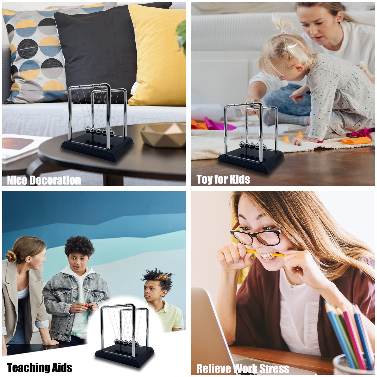 Newton's Cradle Balance Balls - Large Black Physics Pendulum Toy for Science Learning & Stress Relief | Kinetic Desk Decor for Office, Classroom & Home | Fun Educational STEM Gift for Kids & Adults