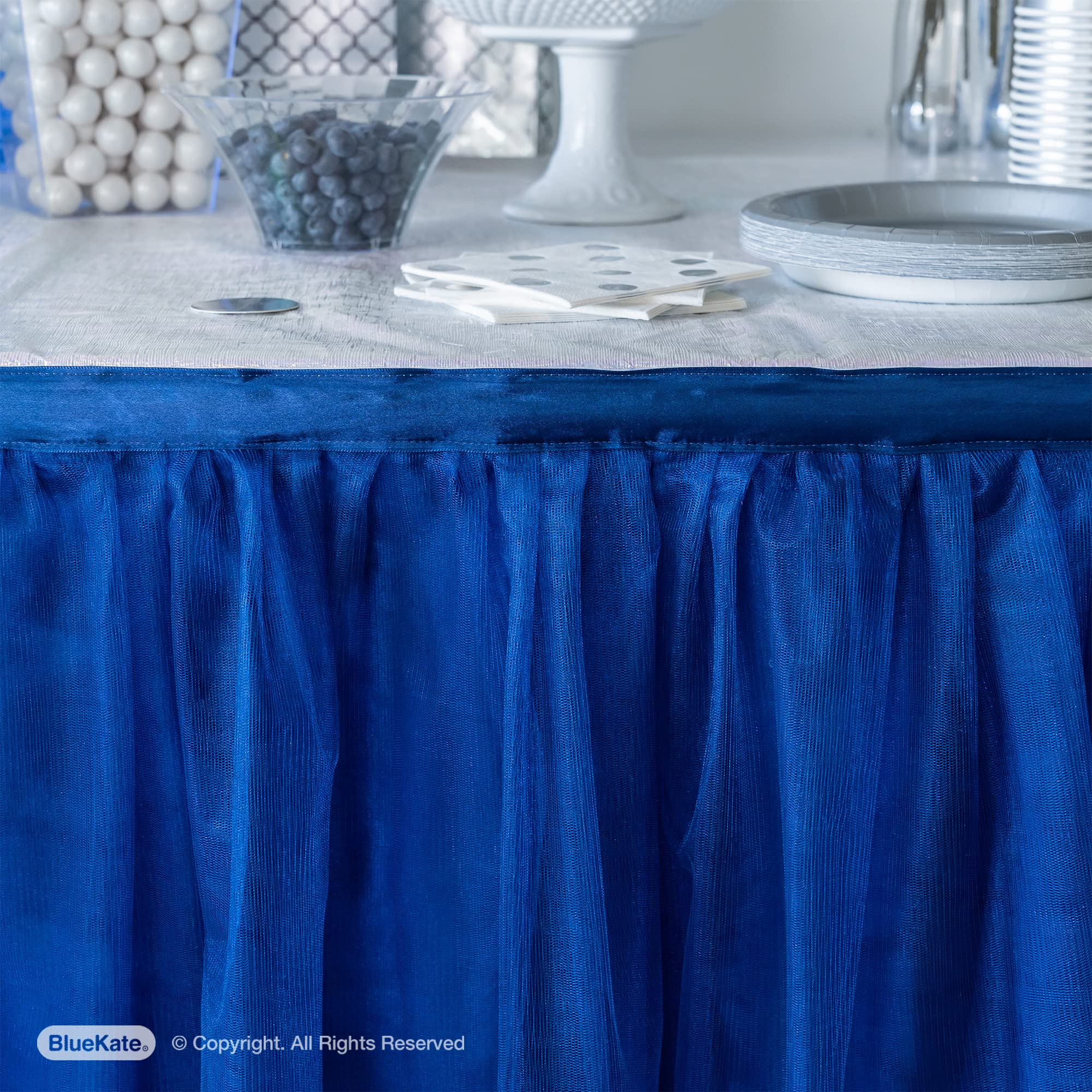 BLUEKATE Navy Tulle Table Skirt - 6ft Rectangle Tutu Table Skirt for Weddings, Christmas & Parties | Elegant Royal Blue Table Decoration for Wedding Receptions, Holiday Celebrations & Friendsgiving Gatherings