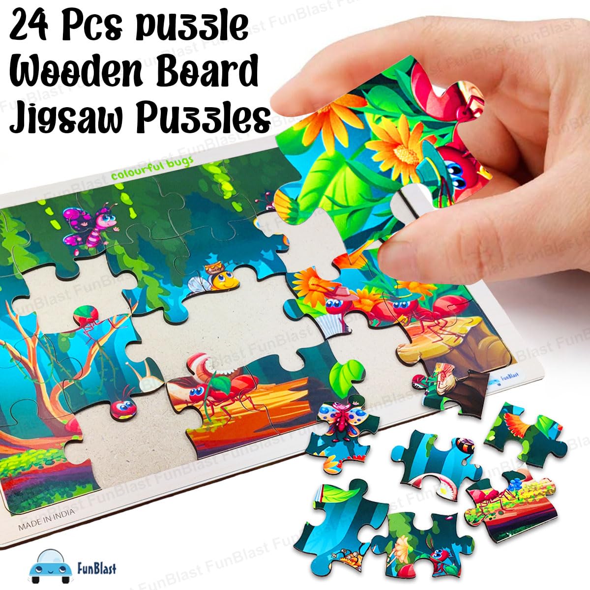 FunBlast 24-Piece Honey Bee Wooden Jigsaw Puzzle for Kids Ages 3-5 - Educational Learning Toy for Preschoolers - Perfect for Classroom, Birthday Gifts & Family Game Night