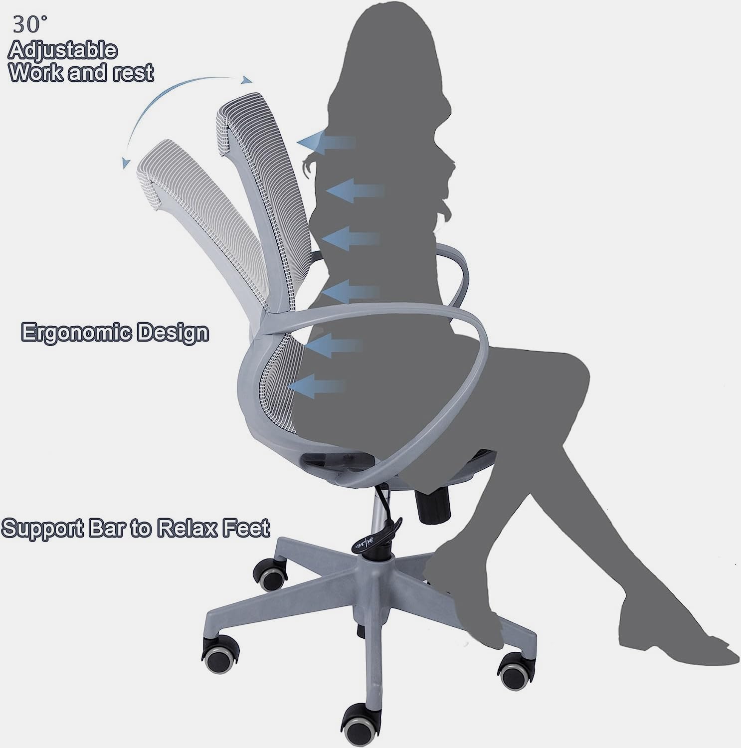 Ergonomic Mesh Office Chair with Adjustable Height, Mid Back Support & Lumbar Cushion - Swivel Computer Desk Chair with Armrests for Home Office, Conference Room & Gaming - Breathable Gray Task Chair for Long Work Sessions