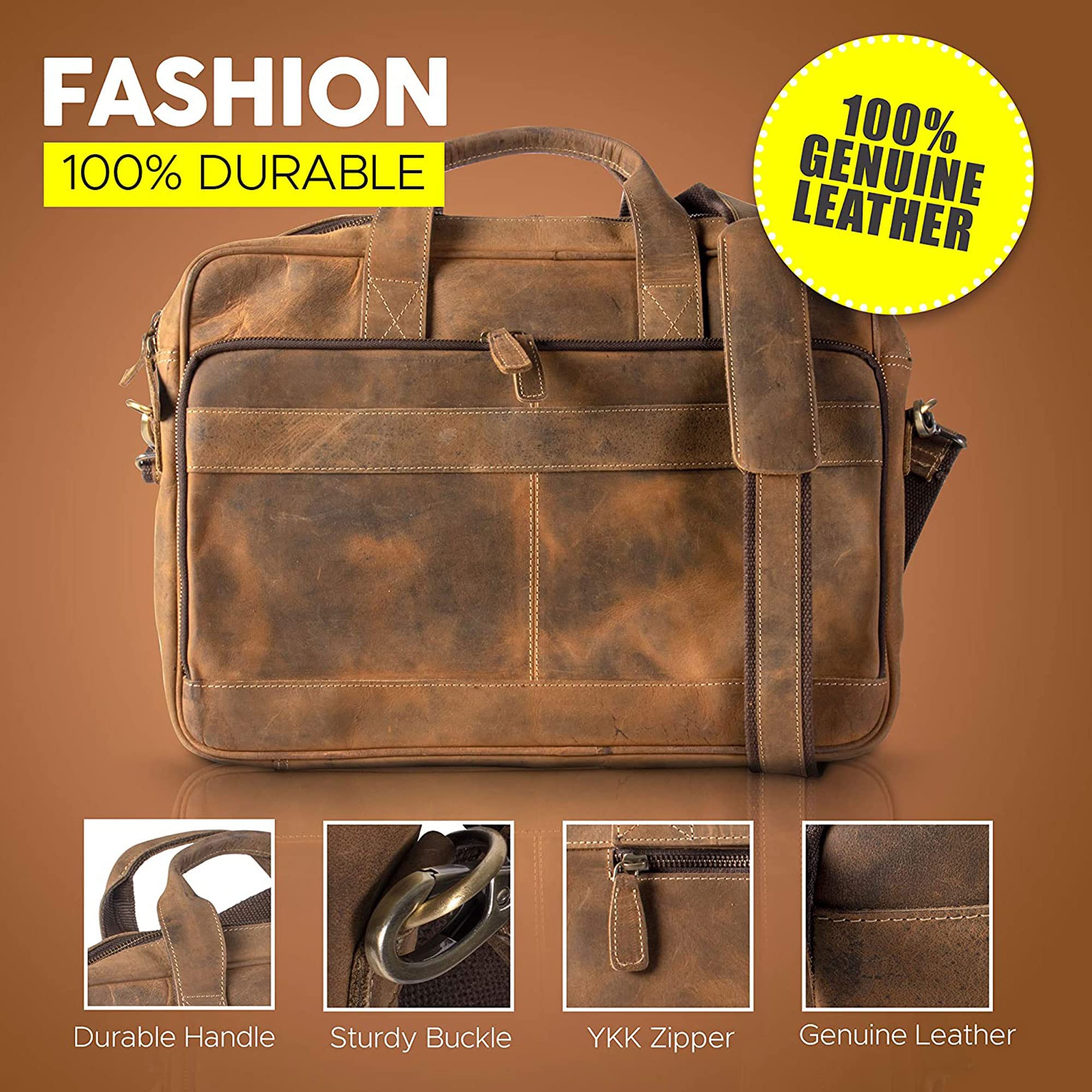 Premium 18 Inch Leather Laptop Briefcase for Men & Women - Professional Messenger Bag for Office, Business & Travel - Durable Satchel for Work, Commuting & Business Meetings