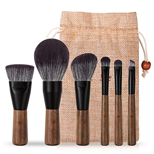6-Piece Mini Wooden Handle Makeup Brush Set - Blush, Eyeliner, Powder & Foundation Brushes - Premium Cosmetic Tools for Professional & Everyday Makeup (Ideal for Travel, Home & Salon Use) - Color A