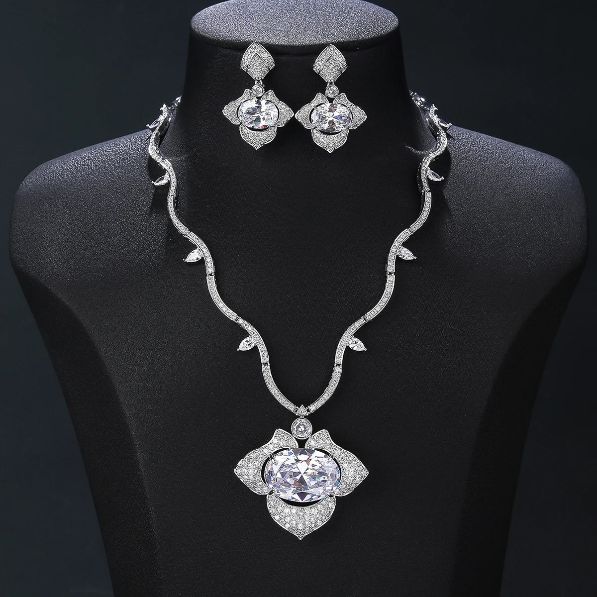 Luxury Cubic Zirconia Bridal Wedding Jewelry Set for Women - Elegant Pendant Necklace & Earrings Set CN11329A - Perfect for Weddings, Anniversaries, and Special Occasions