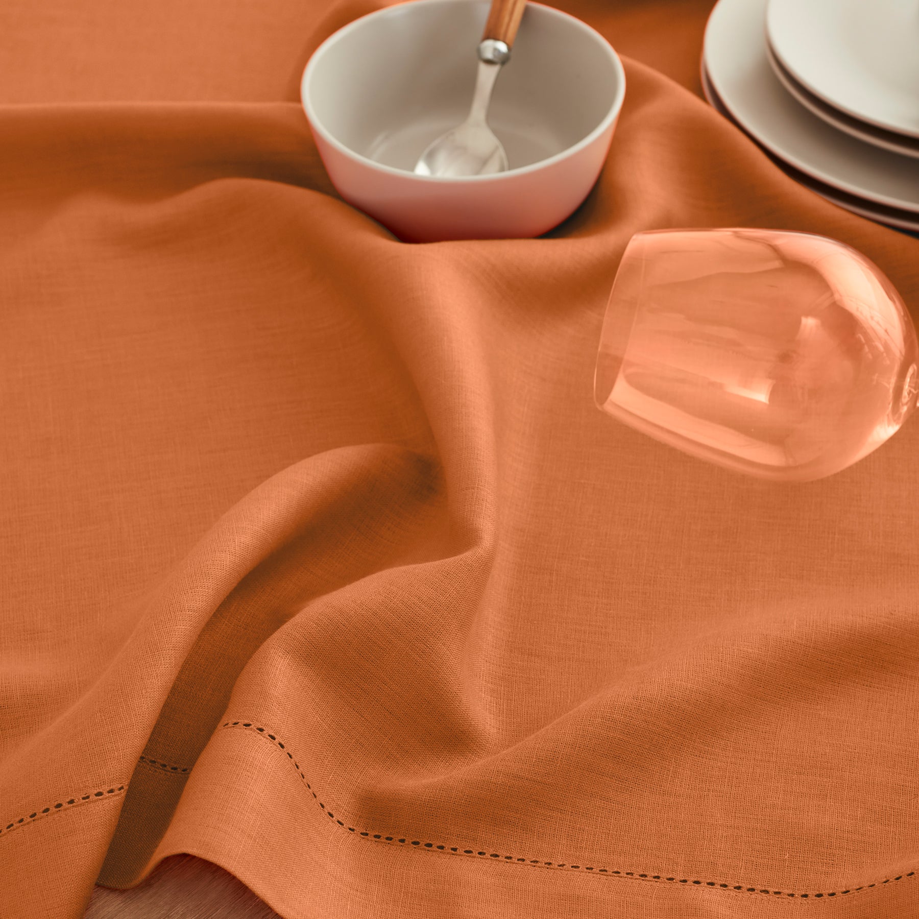 Classic Hemstitch Table Throw - Elegant Linen Table Runner for Dining Room Decor, Wedding & Holiday Table Settings