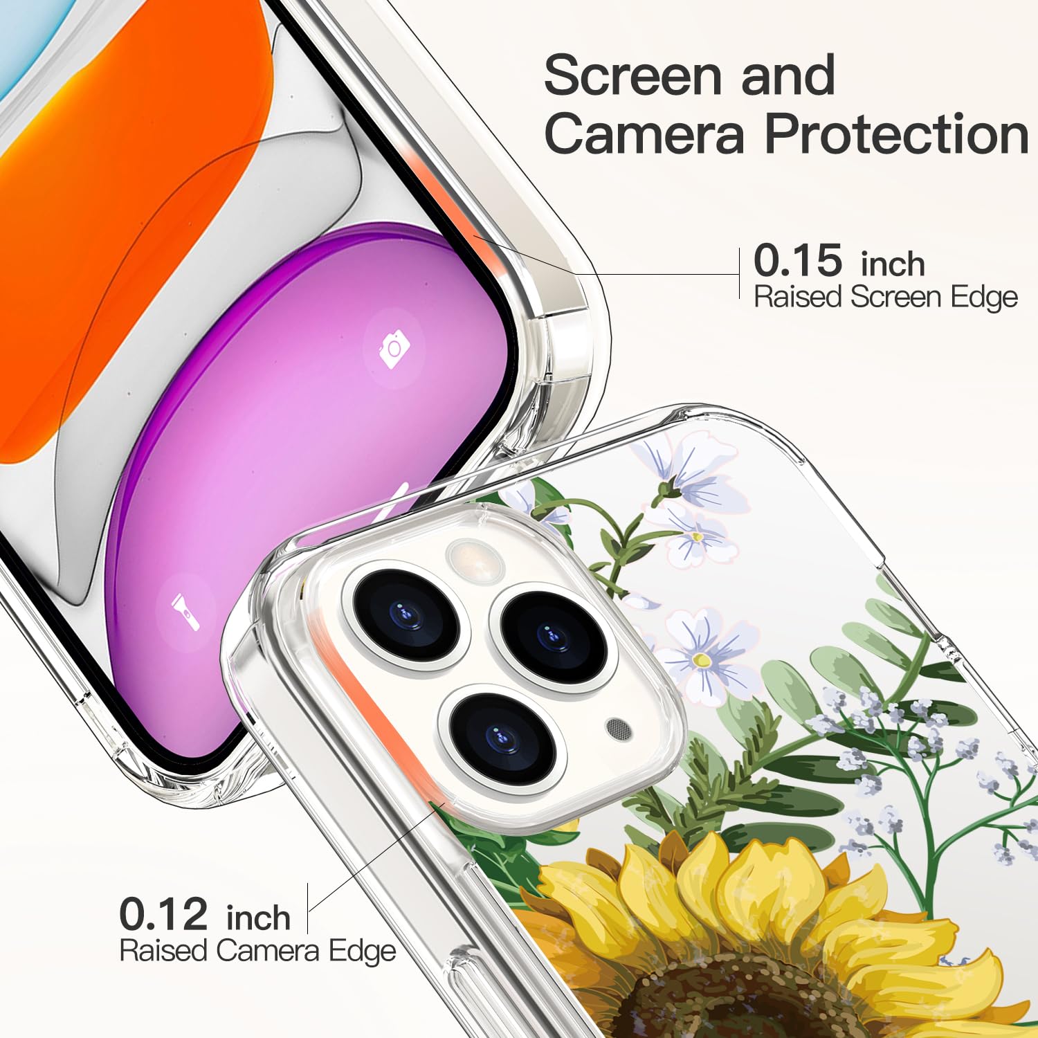 **ICEDIO Clear TPU iPhone 11 Pro Max Case with Screen Protector - Slim Fit Protective Cover for Women, Fashionable Blooming Sunflowers Design - Perfect for Everyday Use, Work & Travel (6.5