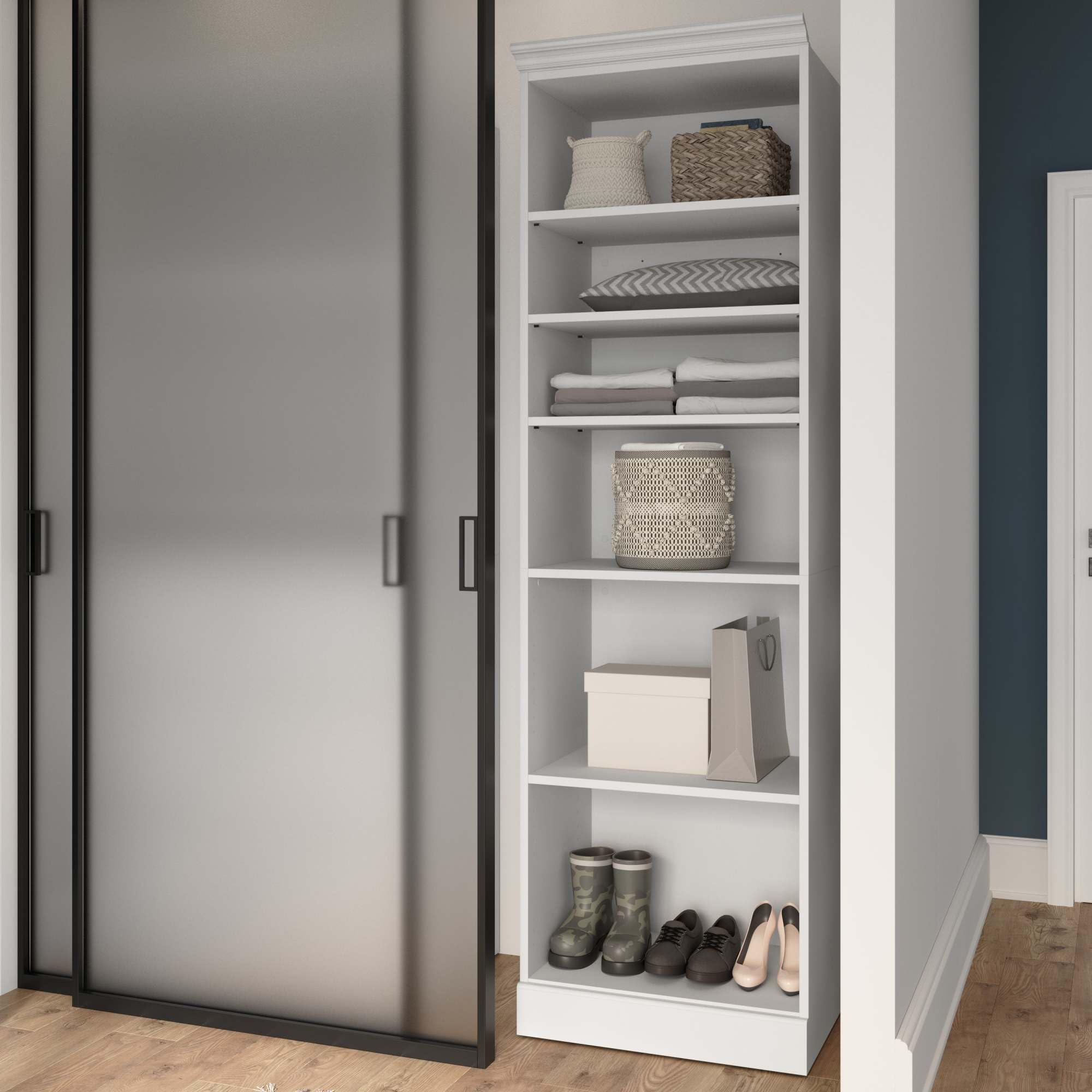 Bestar 25-inch White Closet Organizer - Versatile Wardrobe Storage for Bedroom, Mudroom, Entryway & Kitchen Pantry - Perfect for Small Space Organization & Home Decluttering