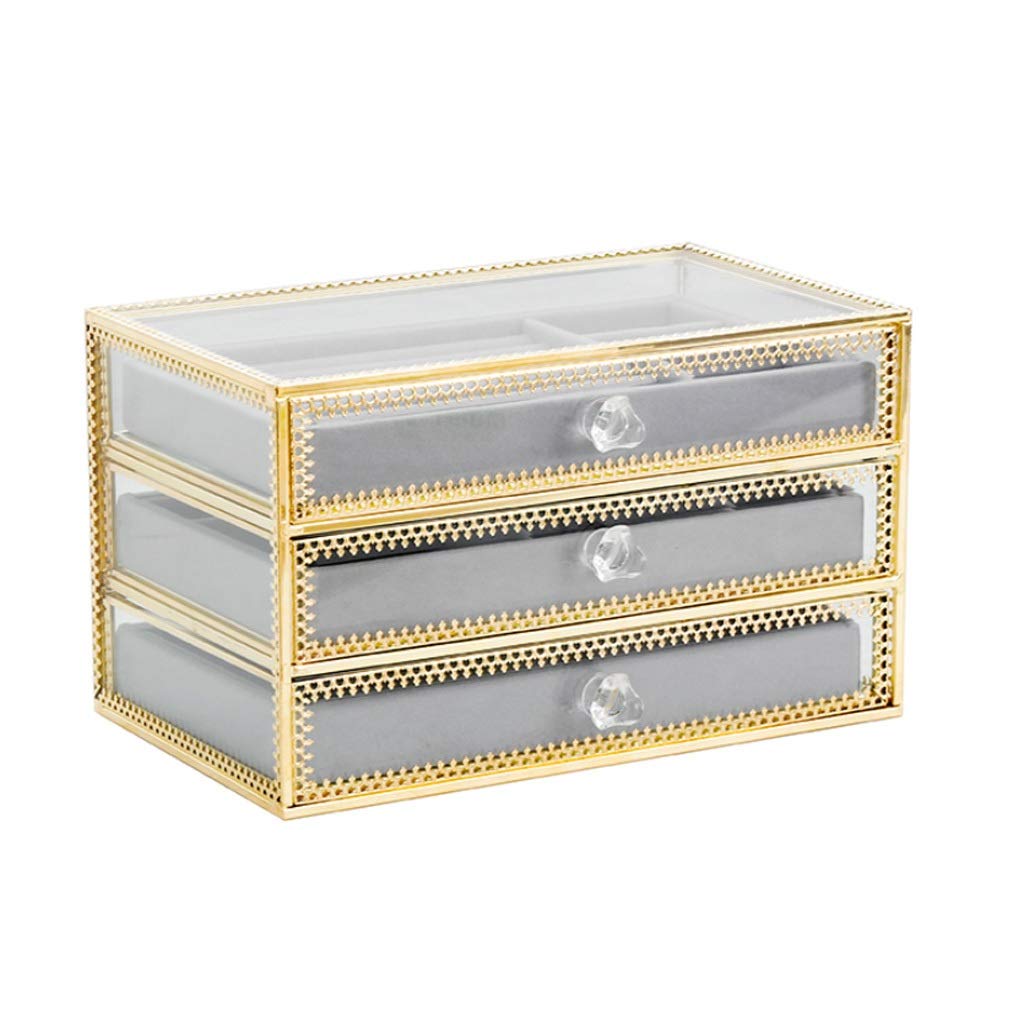 JAHH European-Style Glass Jewelry Box with Drawers - Elegant Storage for Watches, Earrings, Rings & Necklaces - Perfect for Bedroom Vanity, Dresser Top & Gift Giving