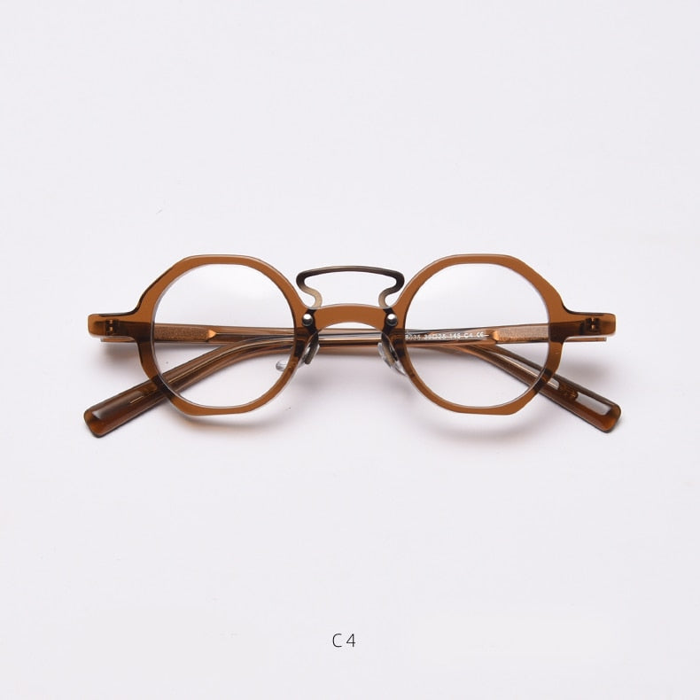CCspace Unisex Full Rim Round Polygon Acetate Double Bridge Frame Eyeglasses 49833 - Stylish Retro Glasses for Men & Women, Perfect for Reading, Fashion, and Daily Wear