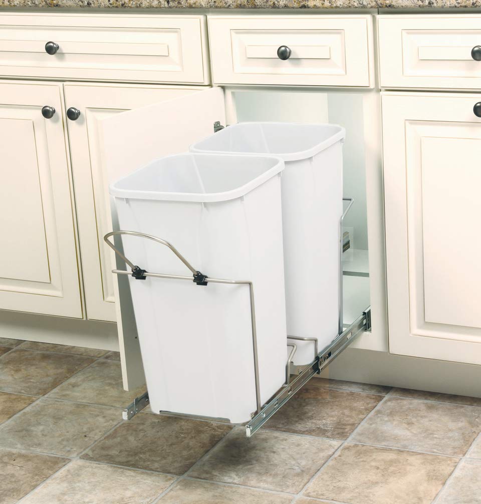 Knape & Vogt SCB12-2-27WH 27 Quart White Soft-Close Bottom-Mount Pull-Out Trash Can - 11