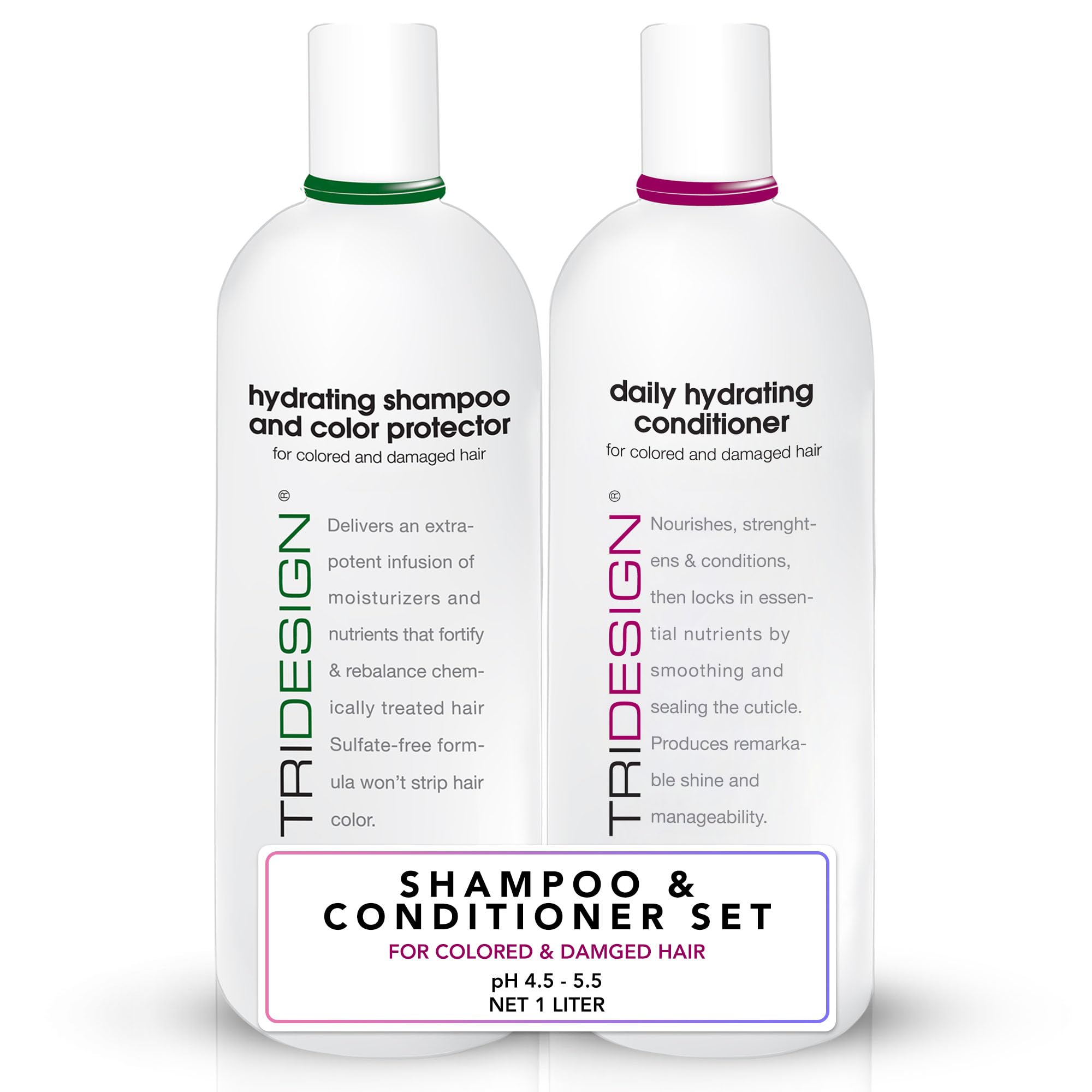 TRI Design Hydrating Shampoo & Conditioner Set for Color-Treated Hair - Daily Moisturizing & Color Protection - Scented Liter Size for All Hair Types - Perfect for Dry, Damaged Hair & Vibrant Color Maintenance