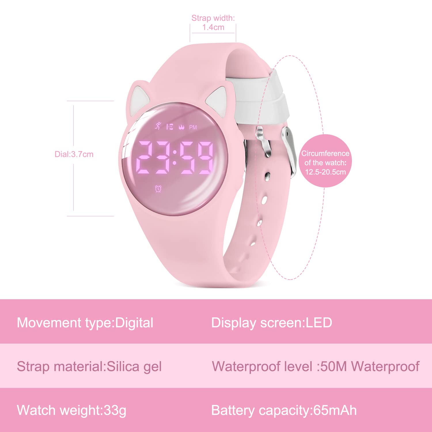 L LAVAREDO Kids Smart Watch - Cat Ear Fitness Tracker with Step Counter, Calorie & Distance Tracking, Vibrating Alarm - Perfect Gift for Girls & Cat Lovers (Ideal for School, Sports & Daily Activities)