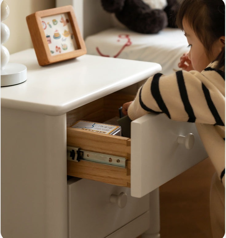 Solid Wood Poplar Kids Nightstand - American White Bedside Table for Children's Room, Nursery, or Playroom - Durable & Stylish Furniture for Bedtime Storage